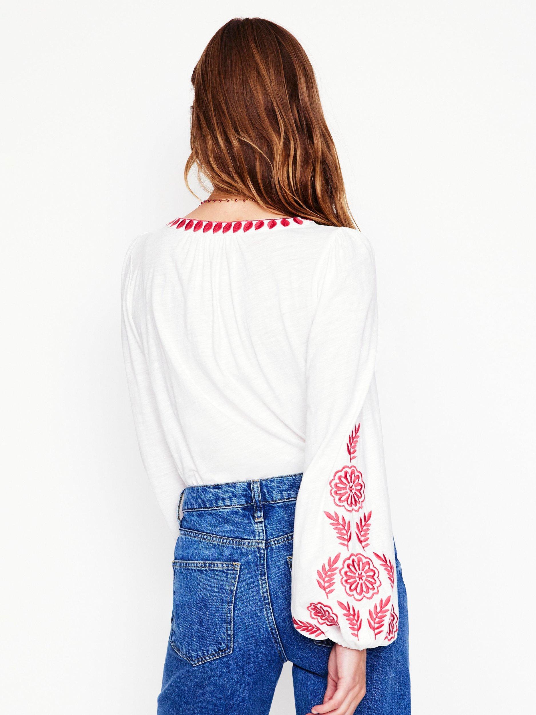 Product image 3 of 5, which shows Boden Nia Boho Embroidered Top, White/Berry Red, XL