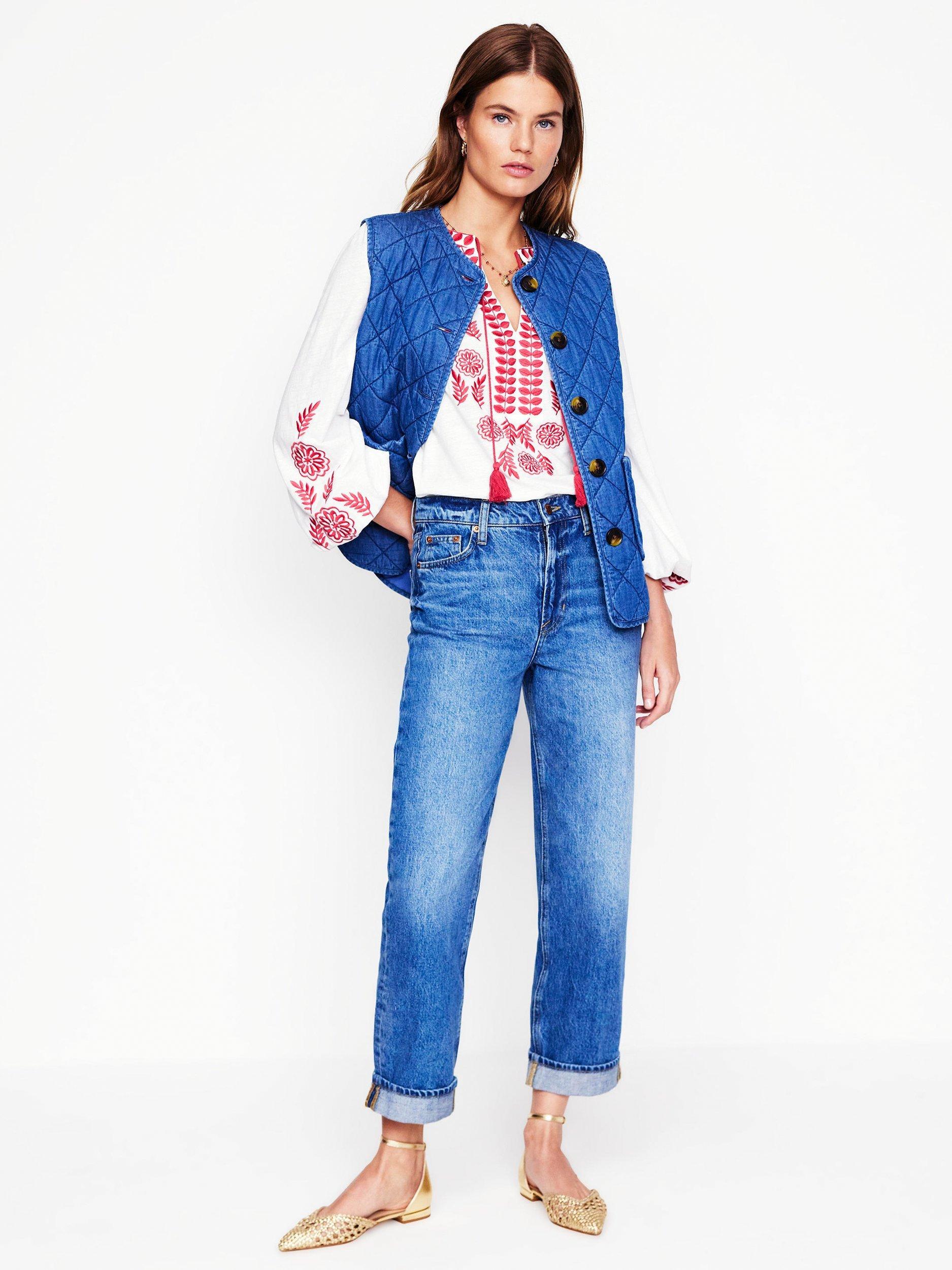 Product image 4 of 5, which shows Boden Nia Boho Embroidered Top, White/Berry Red, XL