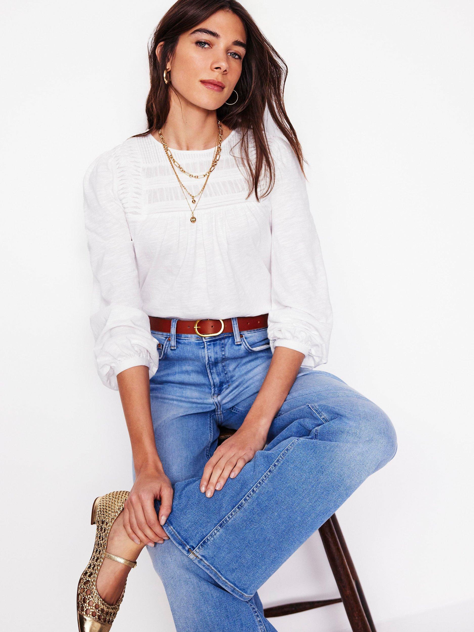 Product image 1 of 5, which shows Boden Pintuck Yoke Top, White, 12