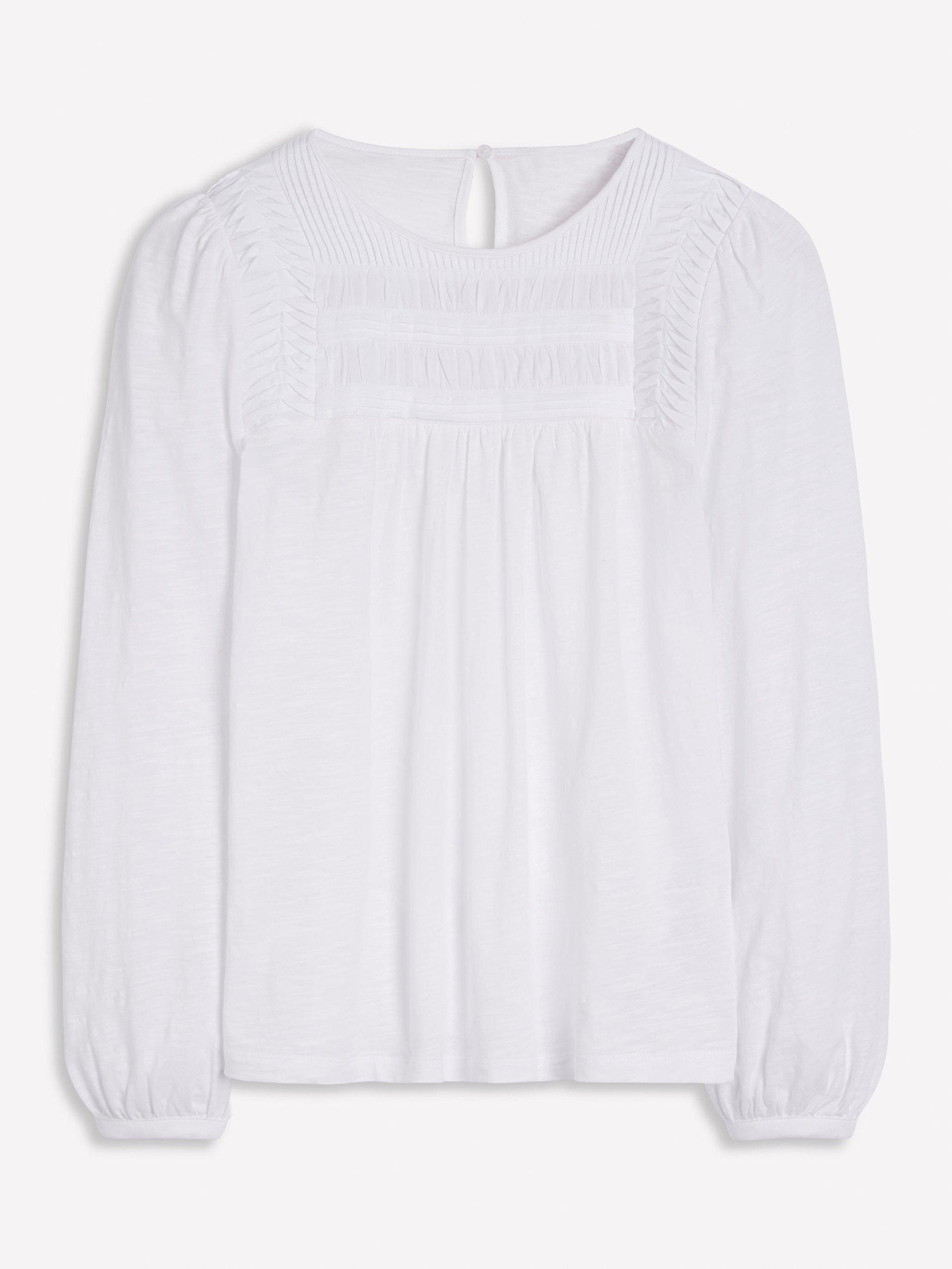 Product image 5 of 5, which shows Boden Pintuck Yoke Top, White, 12