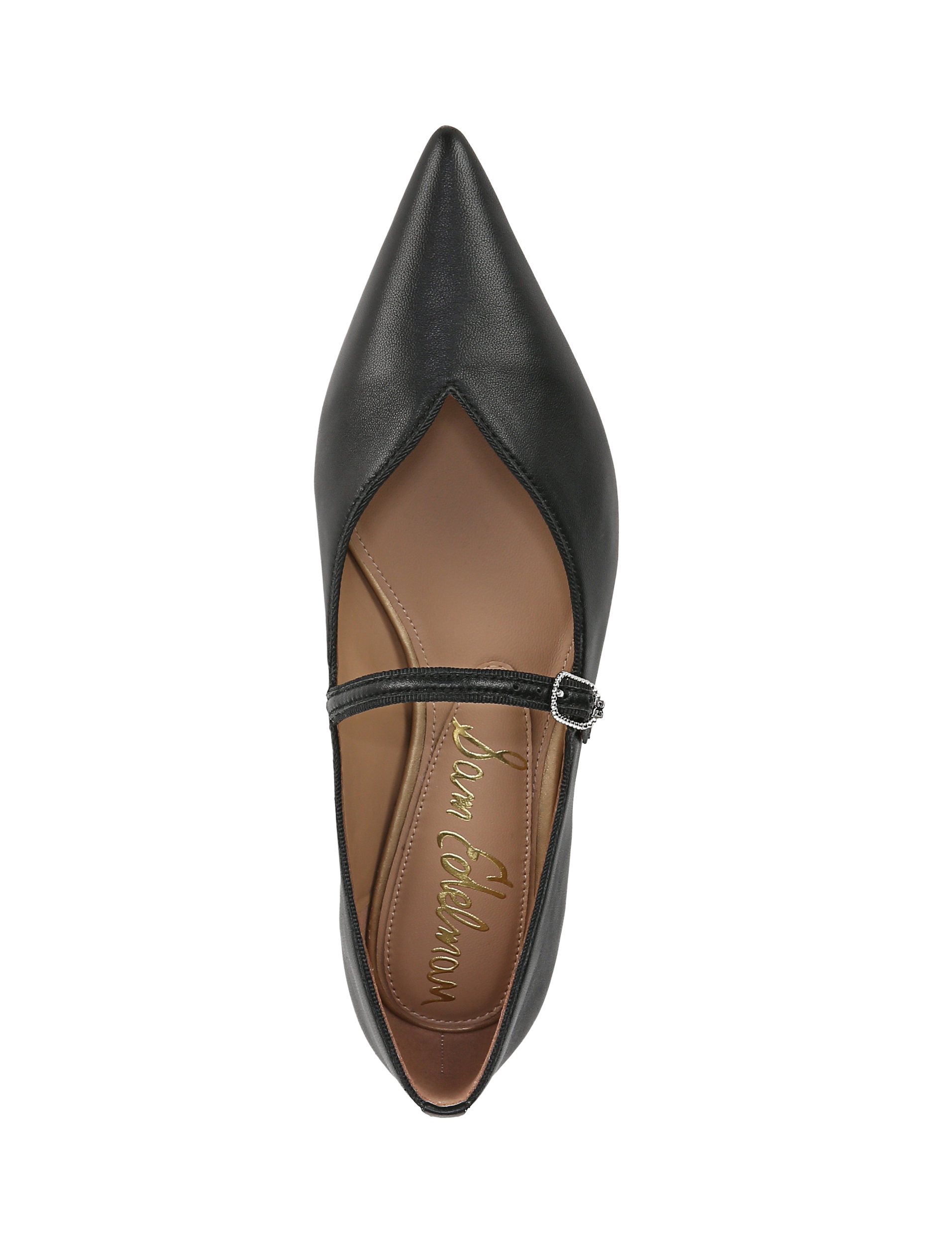 Product image 3 of 6, which shows Sam Edelman Noa Leather Mary Jane Ballerina Pumps, Black, 3