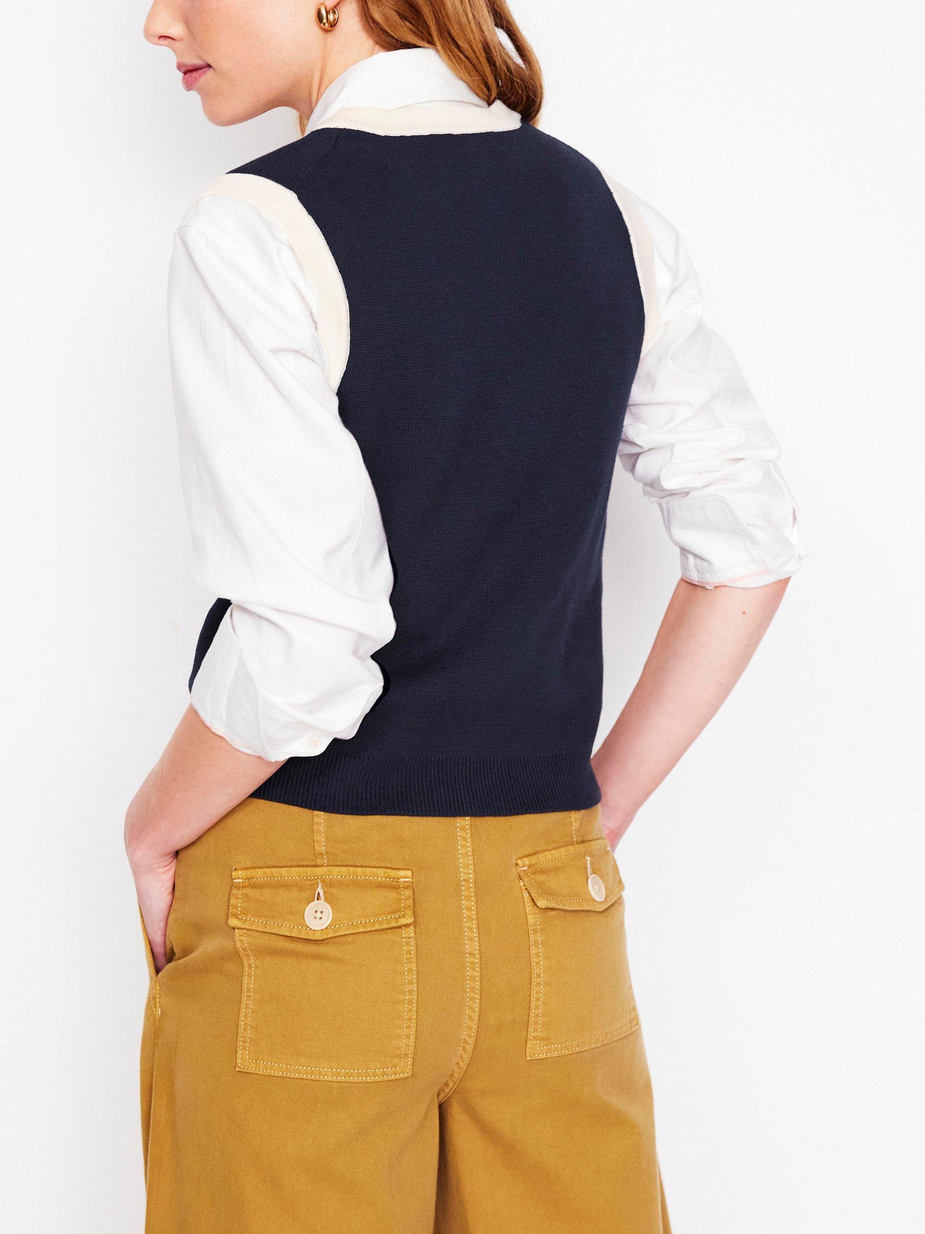 Product image 3 of 6, which shows Boden Holly Knit Waistcoat, Navy, XS