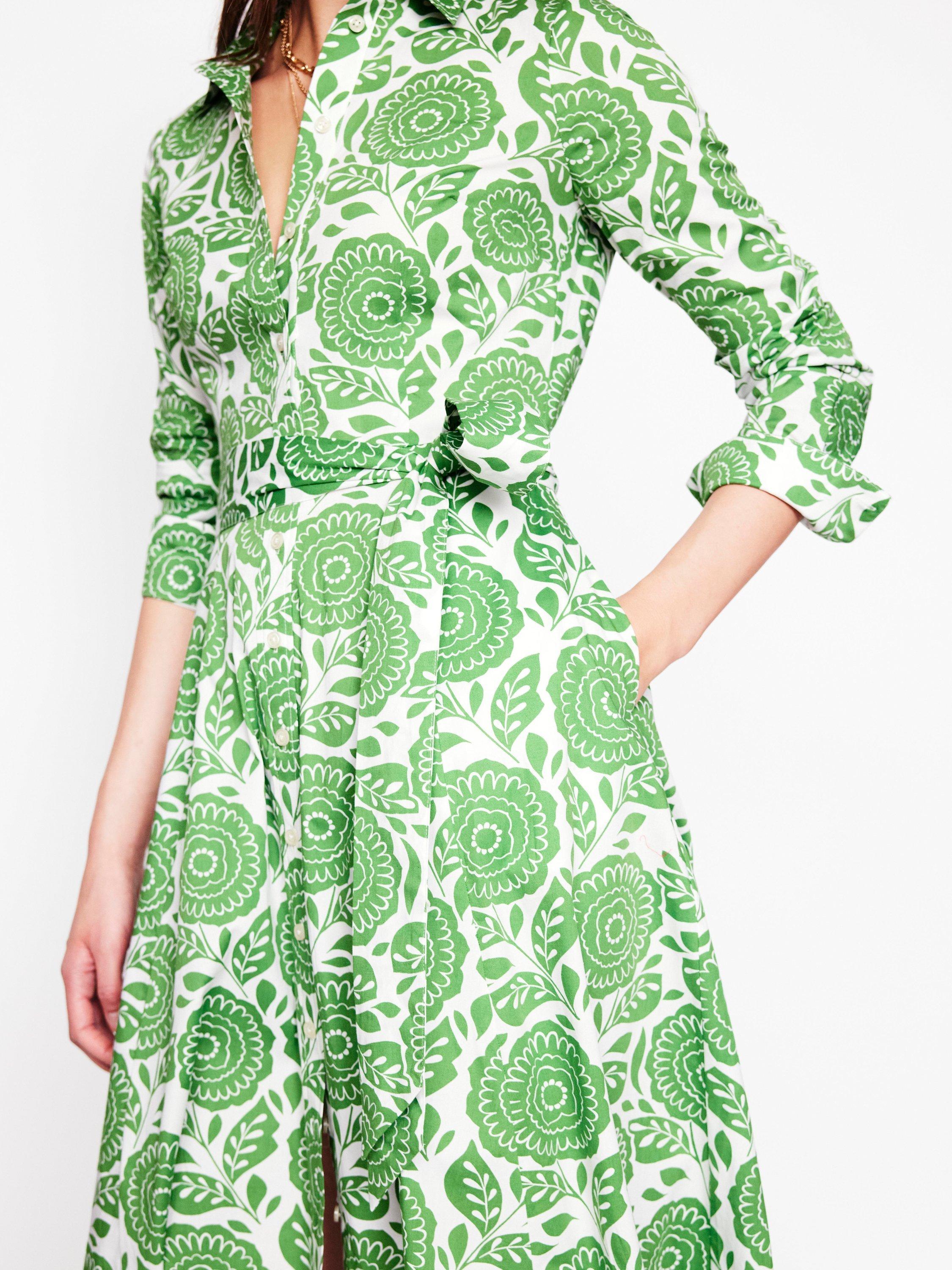 Product image 2 of 6, which shows Boden Amy Floral Midi Shirt Dress, Green/Multi, 12