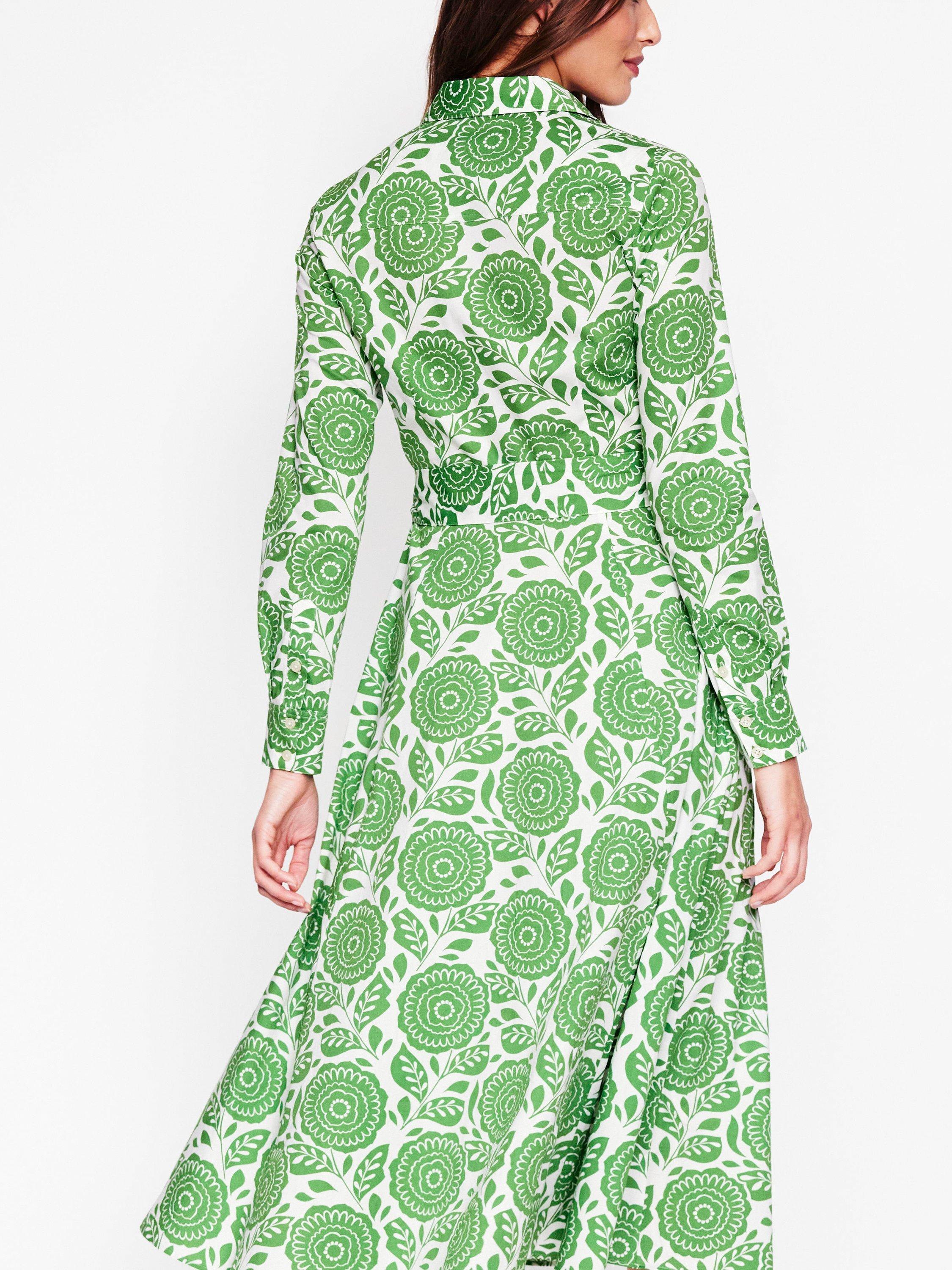 Product image 3 of 6, which shows Boden Amy Floral Midi Shirt Dress, Green/Multi, 12