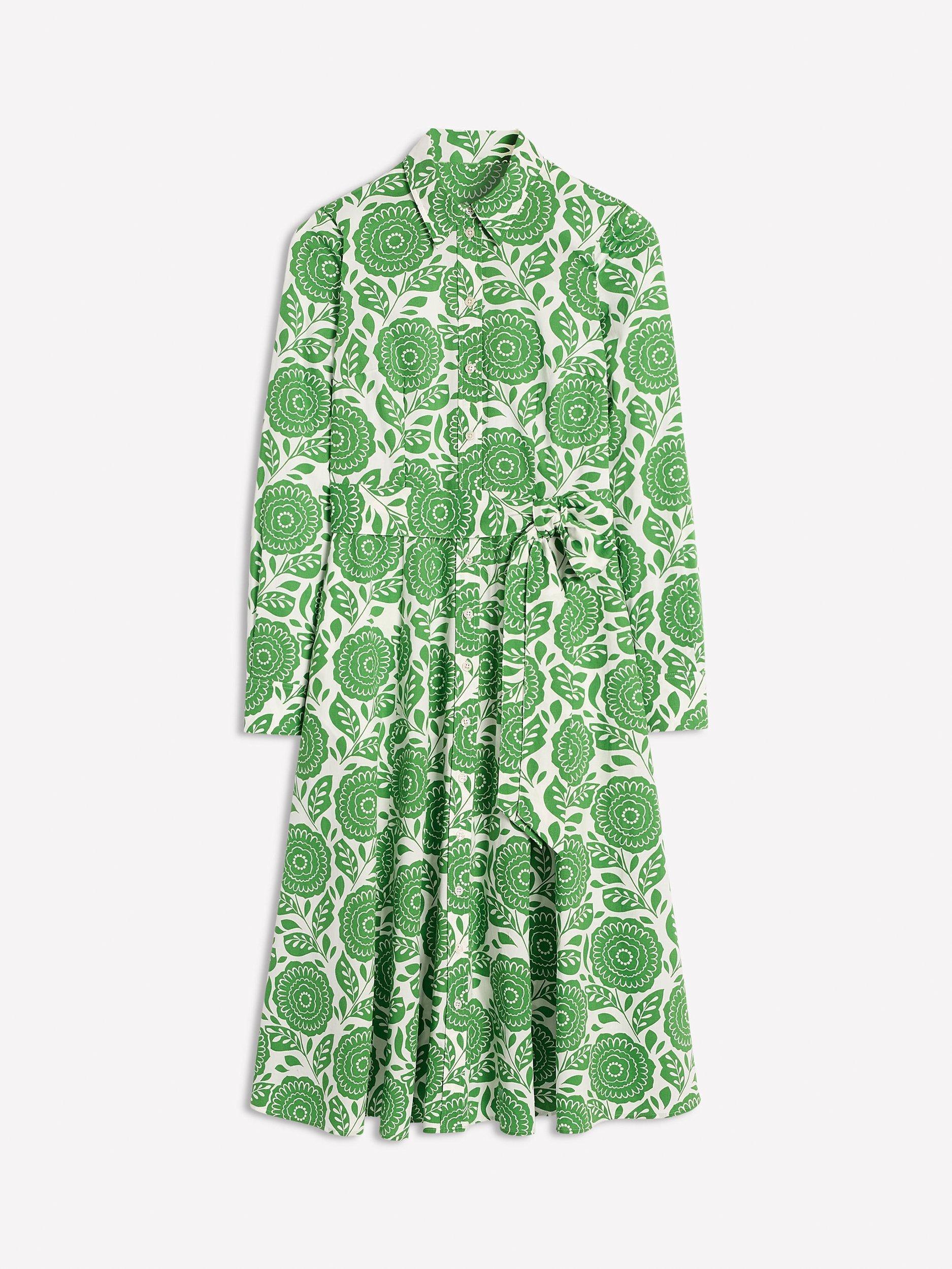 Product image 6 of 6, which shows Boden Amy Floral Midi Shirt Dress, Green/Multi, 12