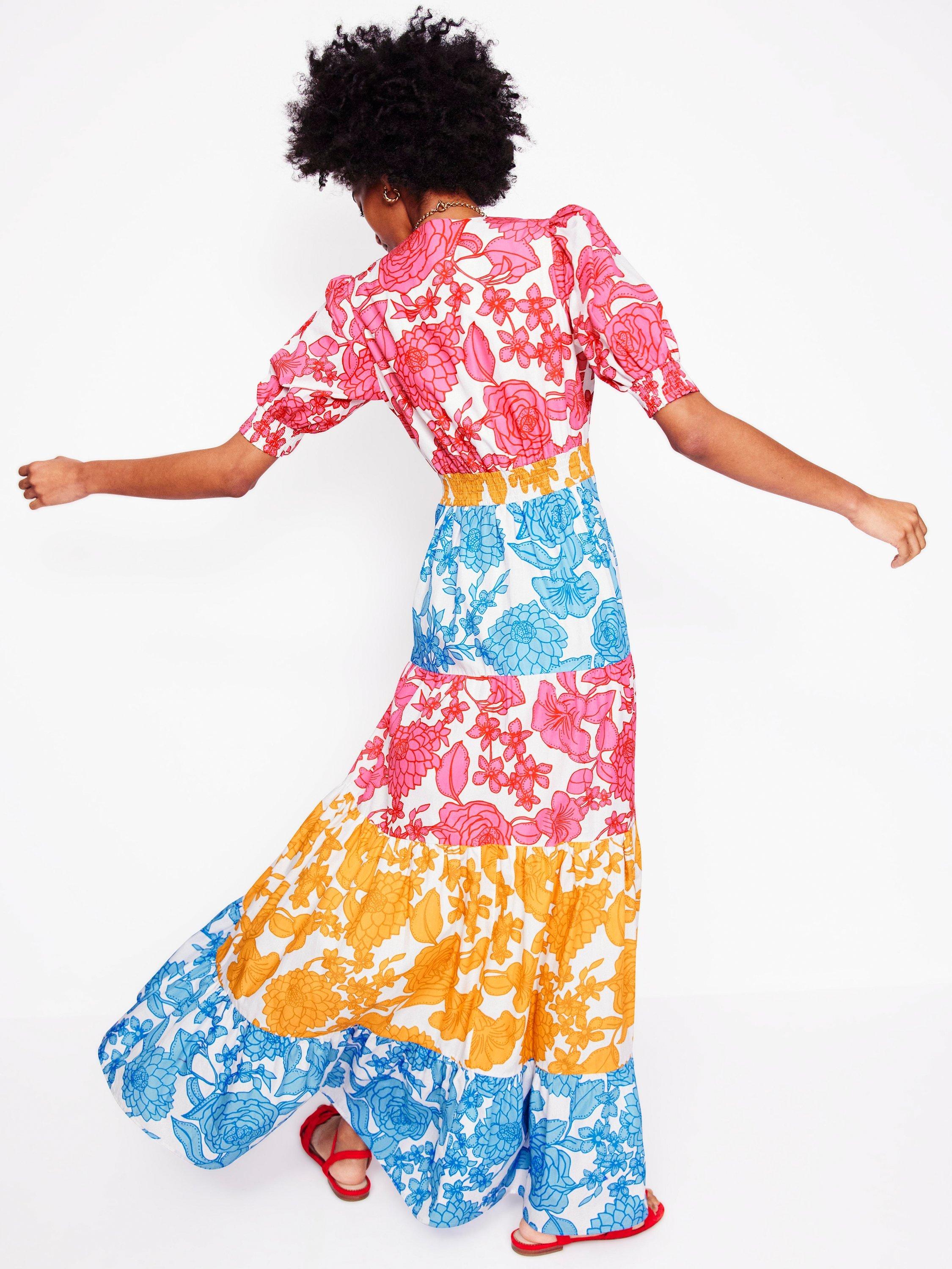 Product image 3 of 5, which shows Boden Bella Tiered Puff Sleeve Maxi Dress, Multi, Cascade, 8