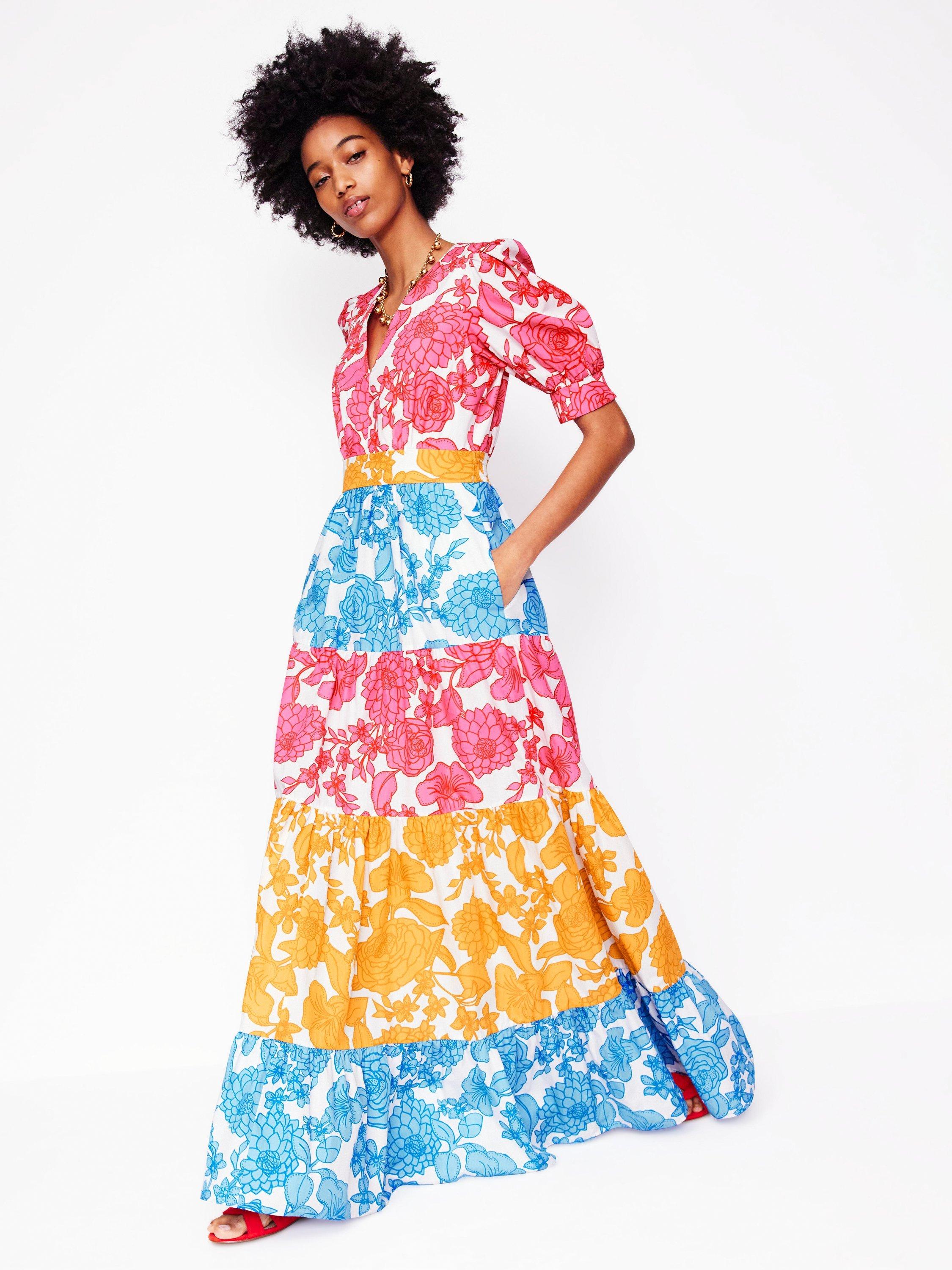 Product image 4 of 5, which shows Boden Bella Tiered Puff Sleeve Maxi Dress, Multi, Cascade, 8