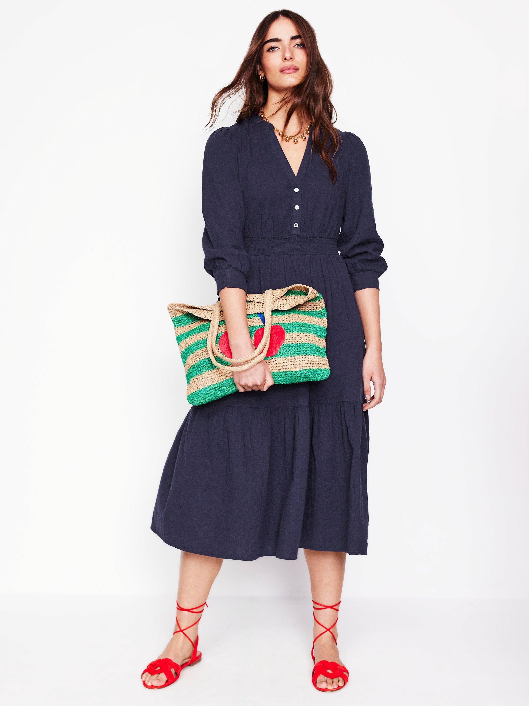 Product image 1 of 5, which shows Boden Elena Double Cloth Midi Dress, Navy, 8