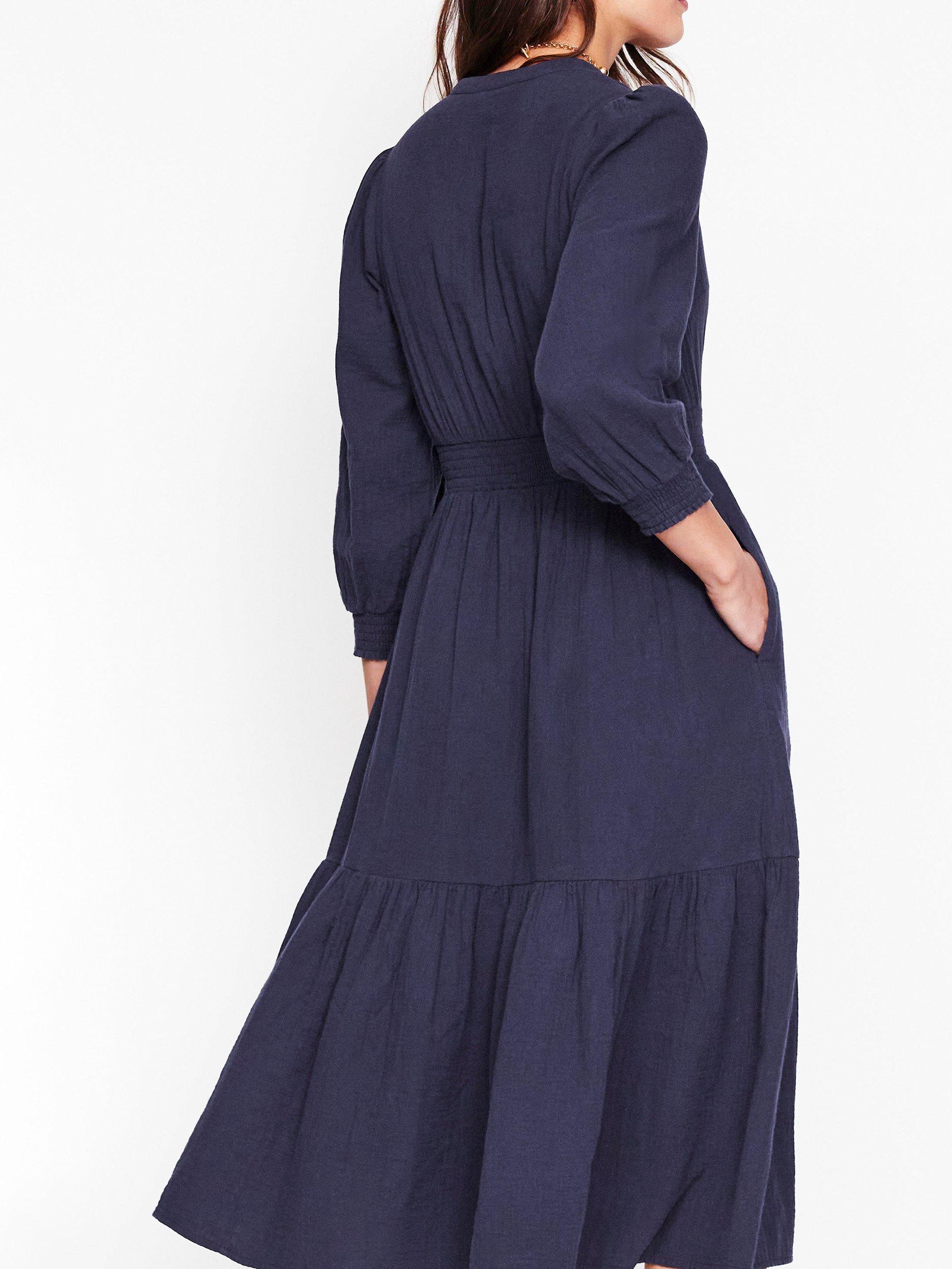 Product image 3 of 5, which shows Boden Elena Double Cloth Midi Dress, Navy, 8