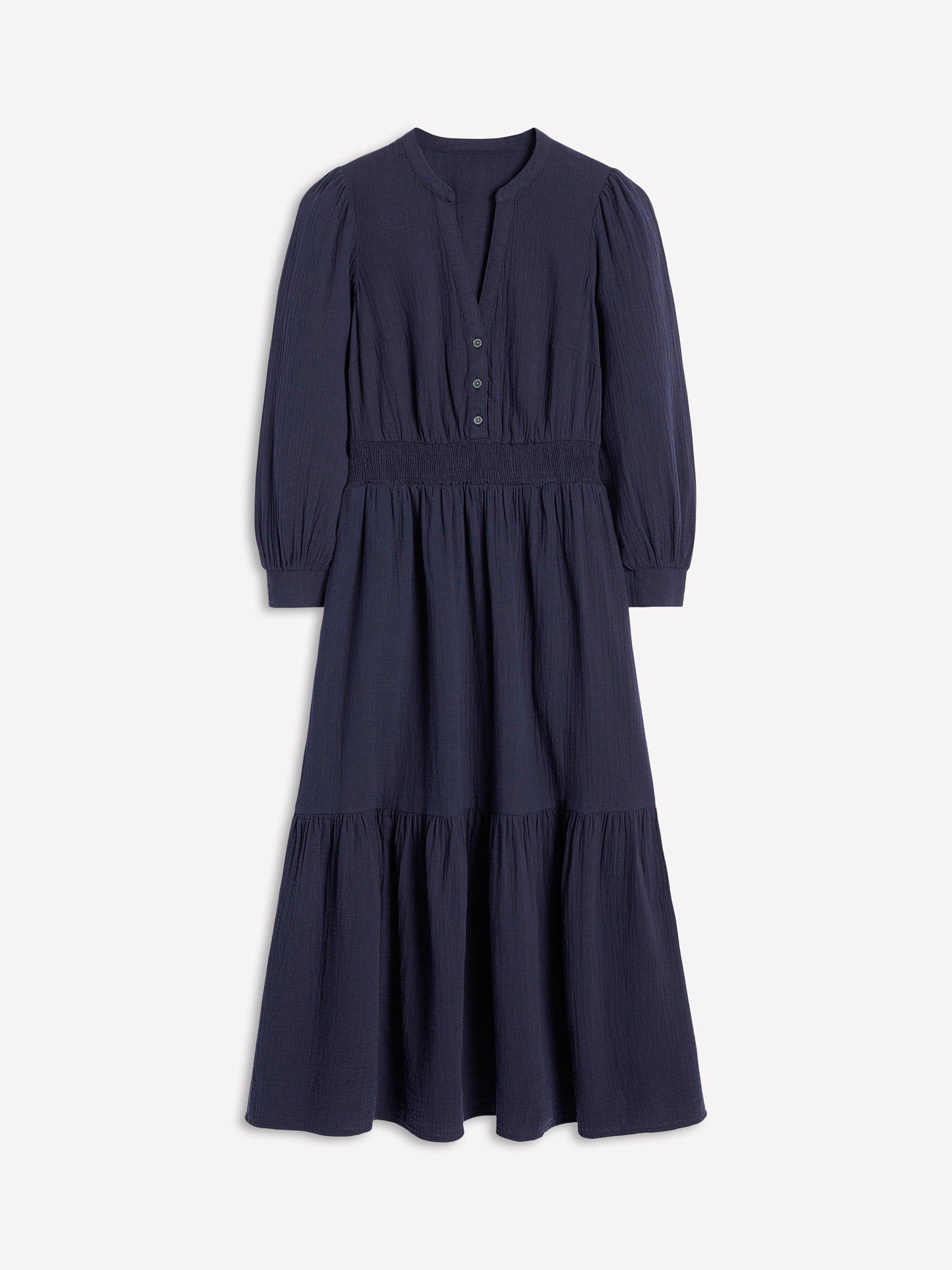 Product image 5 of 5, which shows Boden Elena Double Cloth Midi Dress, Navy, 8