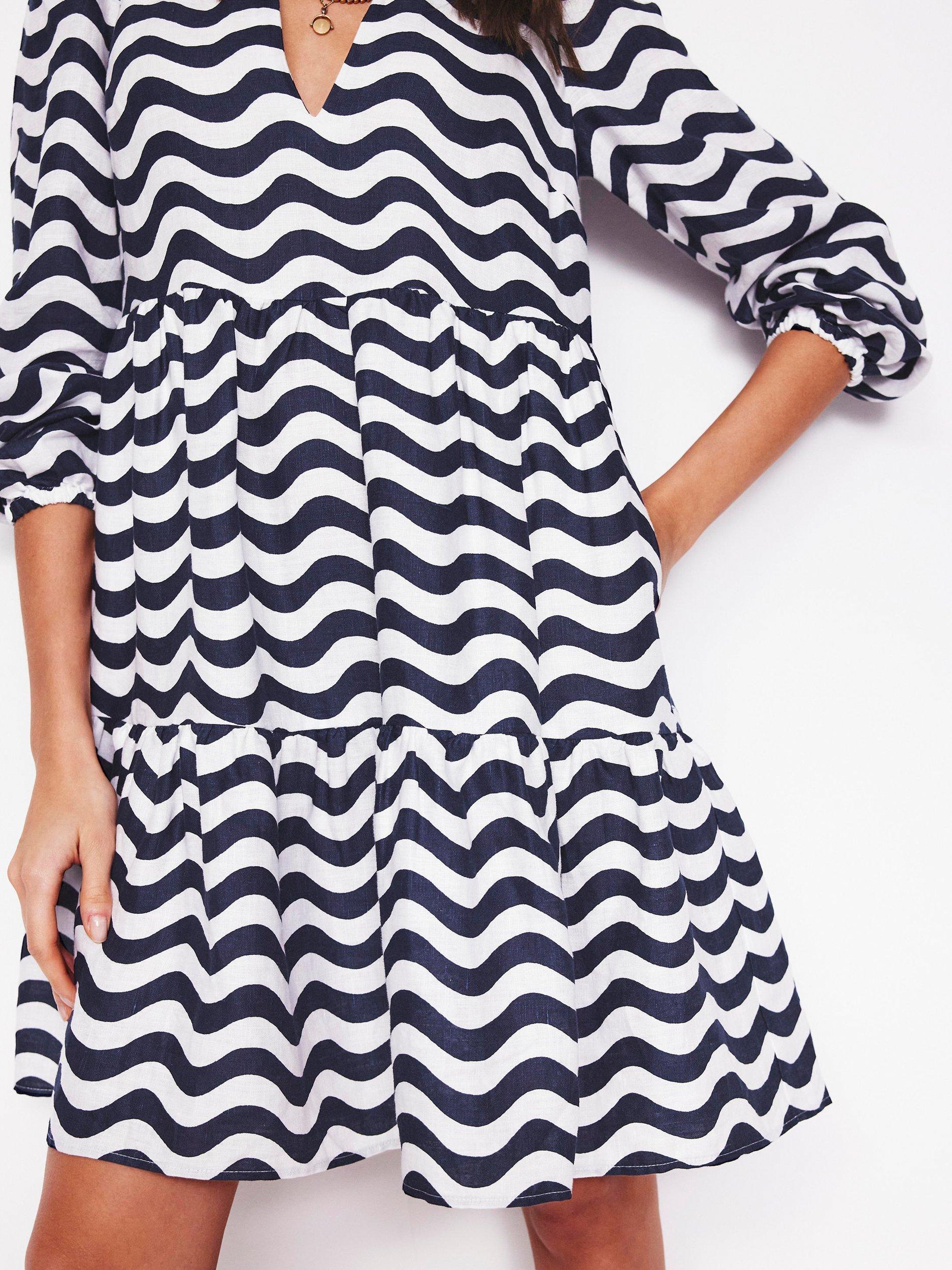 Product image 2 of 5, which shows Boden Esme Stripe Pure Linen Mini Dress, Navy/Multi, 8