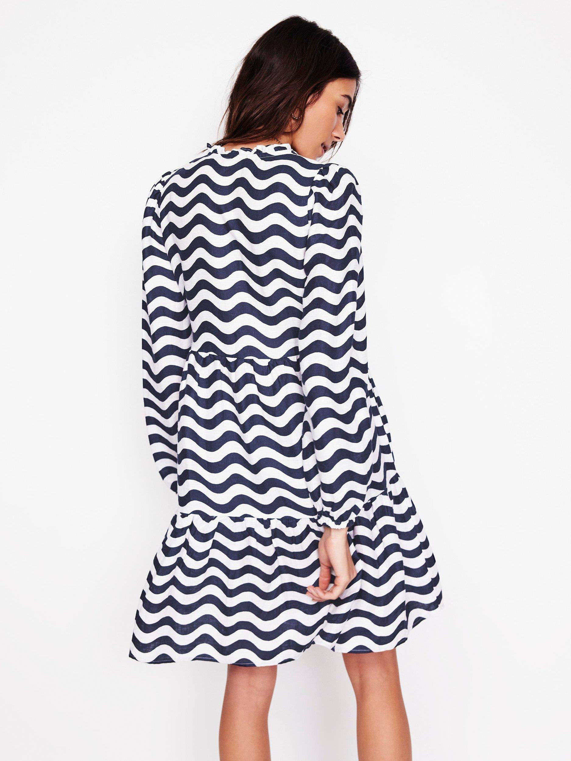 Product image 3 of 5, which shows Boden Esme Stripe Pure Linen Mini Dress, Navy/Multi, 8