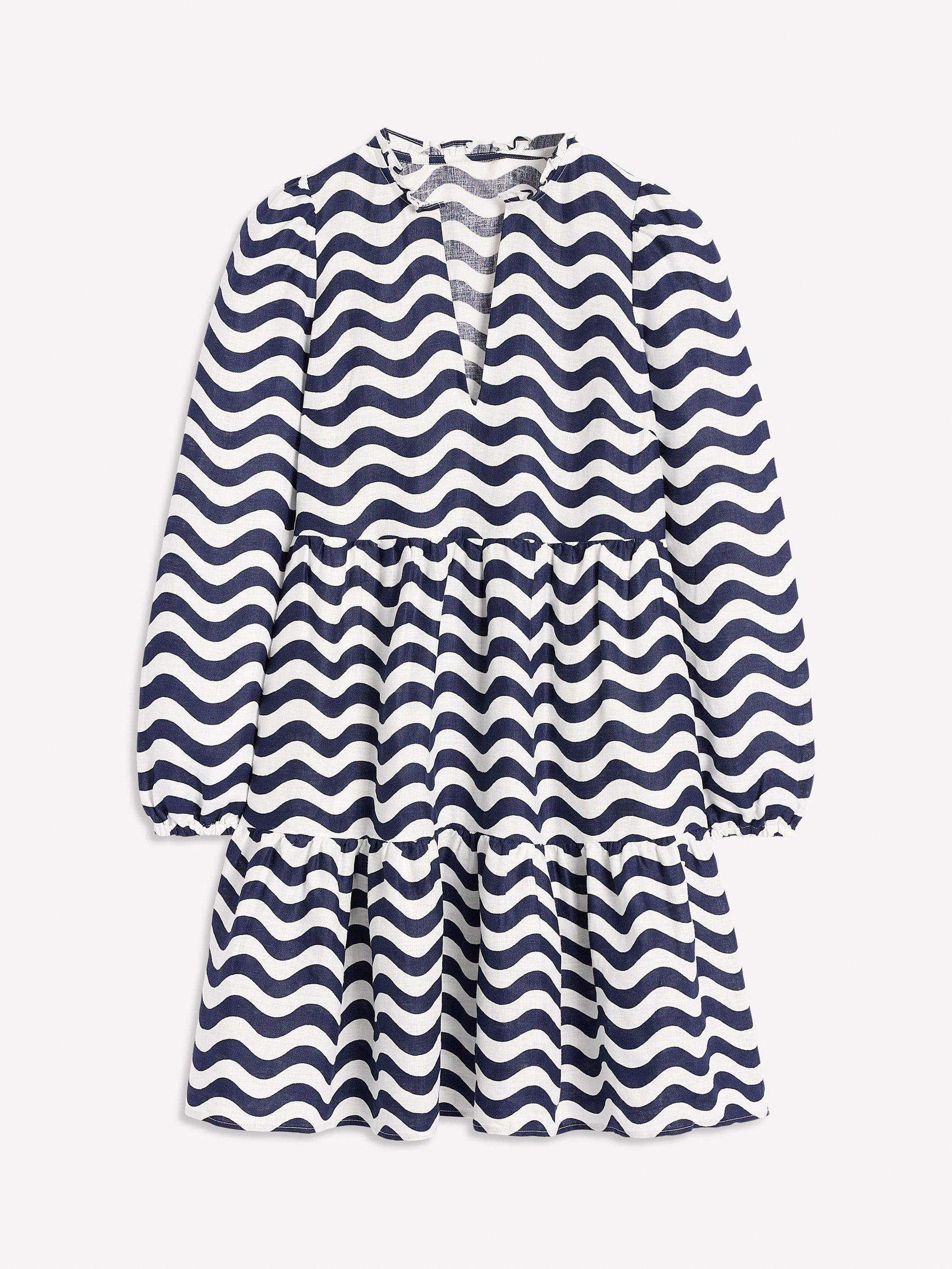 Product image 5 of 5, which shows Boden Esme Stripe Pure Linen Mini Dress, Navy/Multi, 8