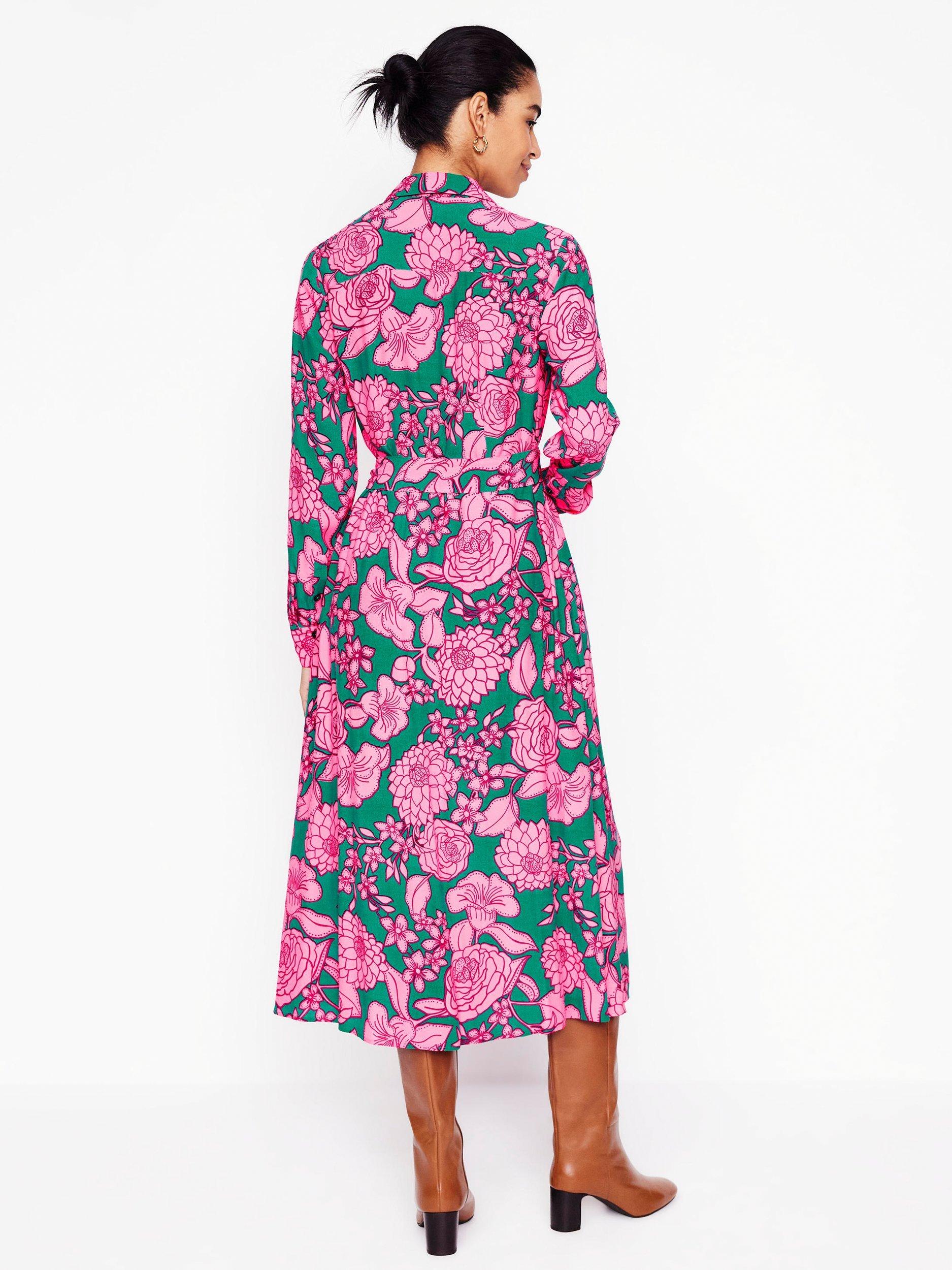 Product image 3 of 5, which shows Boden Kate Floral Midi Shirt Dress, Green/Multi, 8