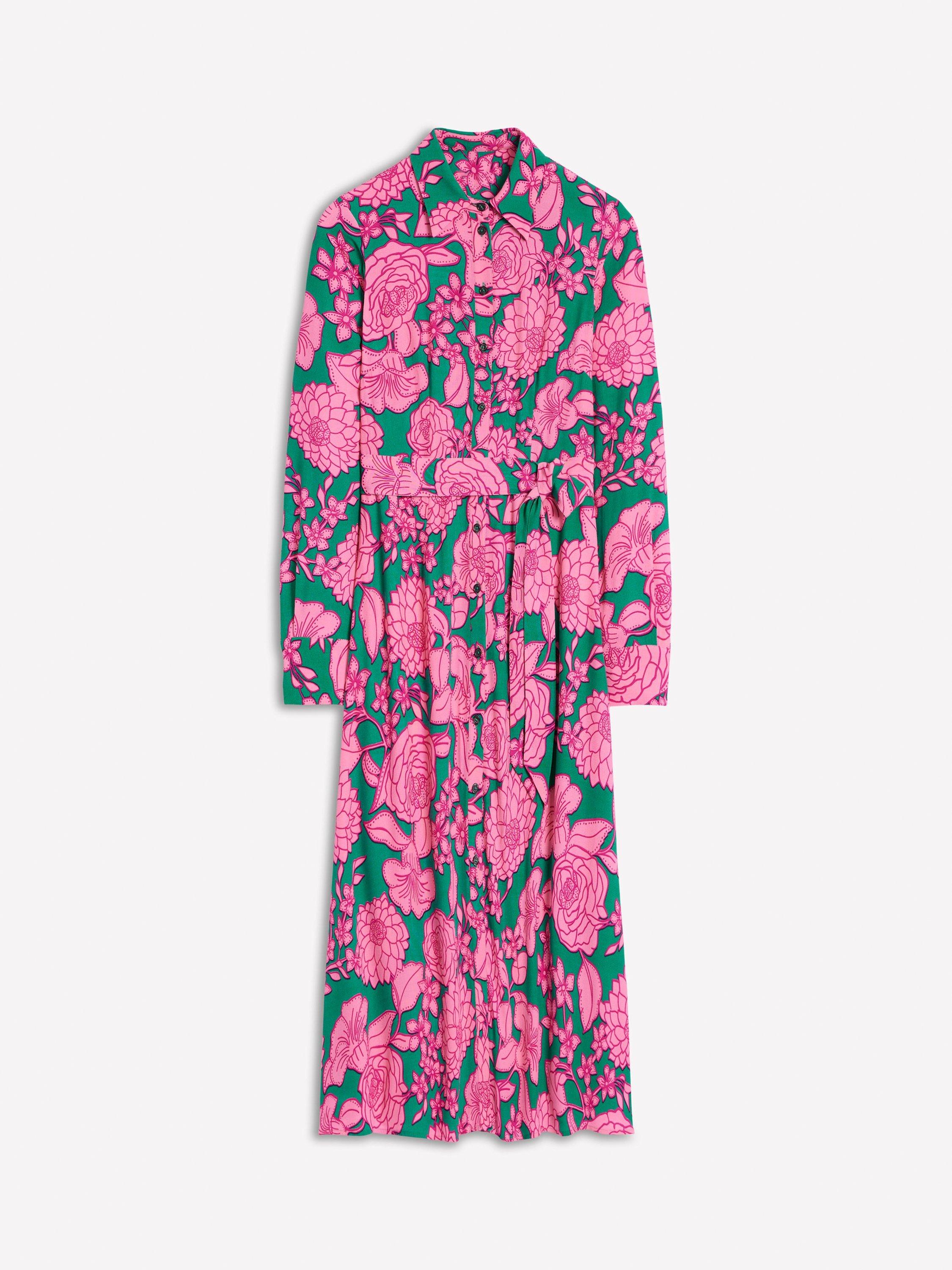 Product image 5 of 5, which shows Boden Kate Floral Midi Shirt Dress, Green/Multi, 8