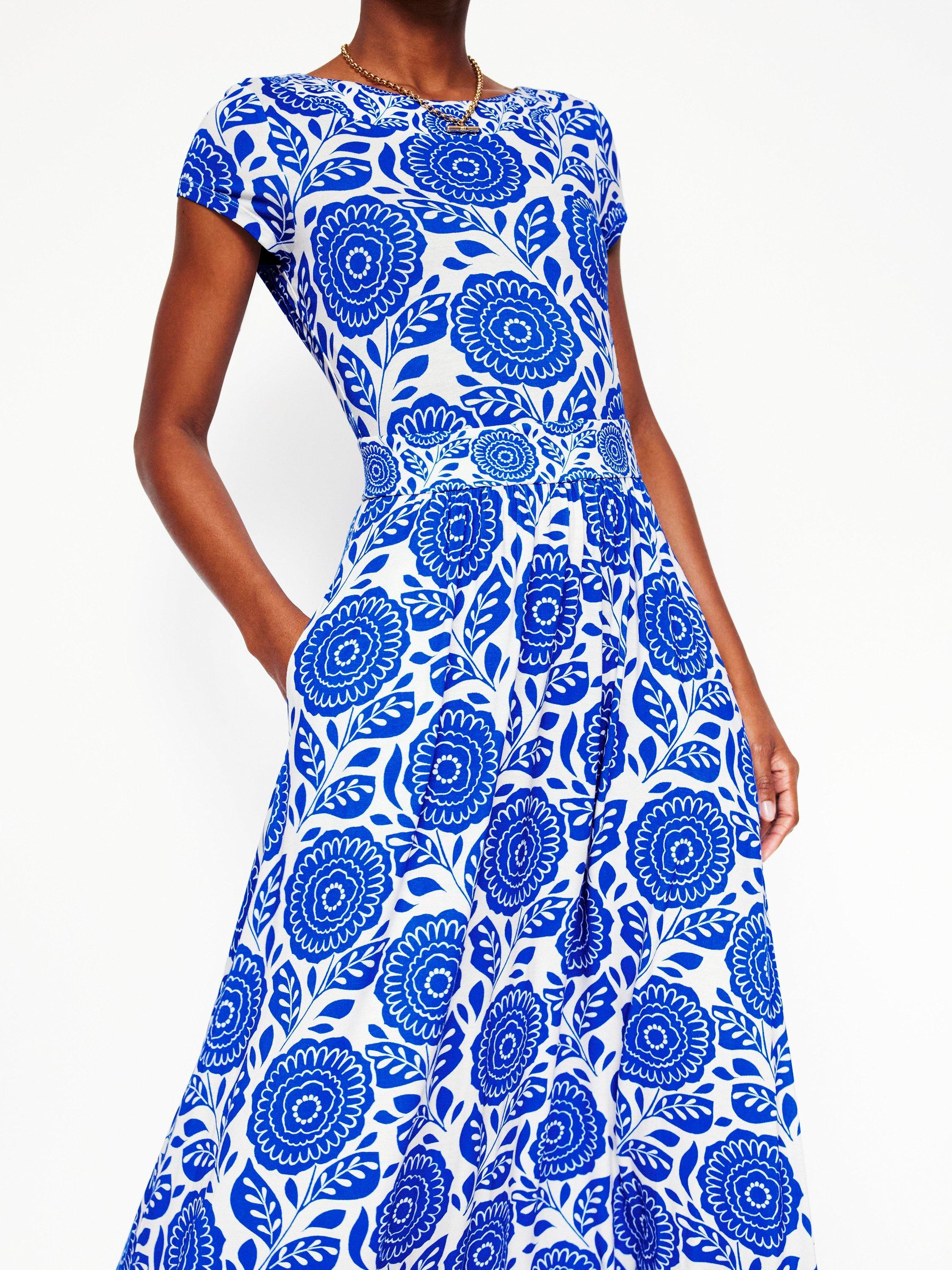 Product image 2 of 6, which shows Boden Melanie Floral Jersey Midi Dress, Blue/Multi, 8