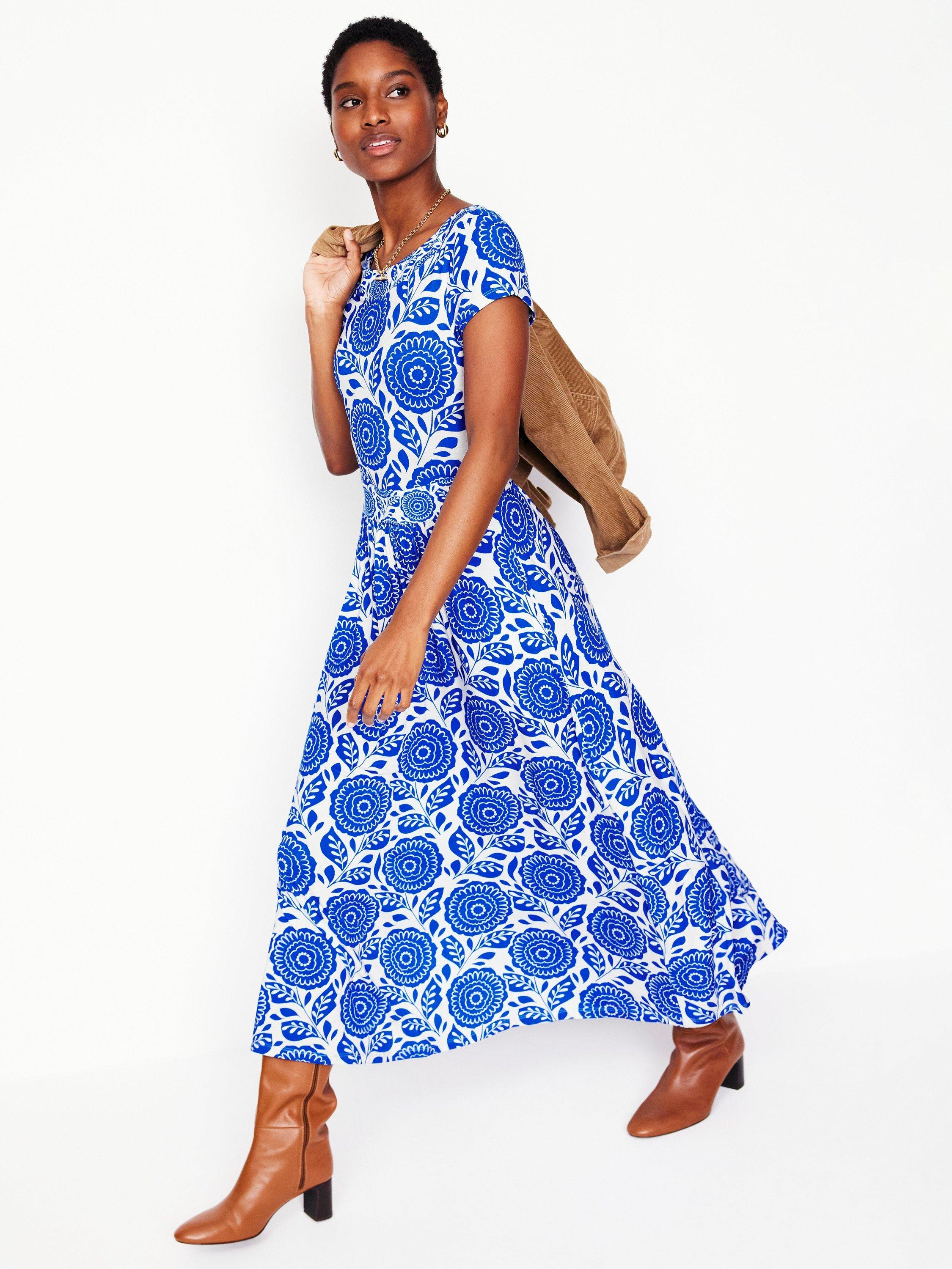 Product image 4 of 6, which shows Boden Melanie Floral Jersey Midi Dress, Blue/Multi, 8