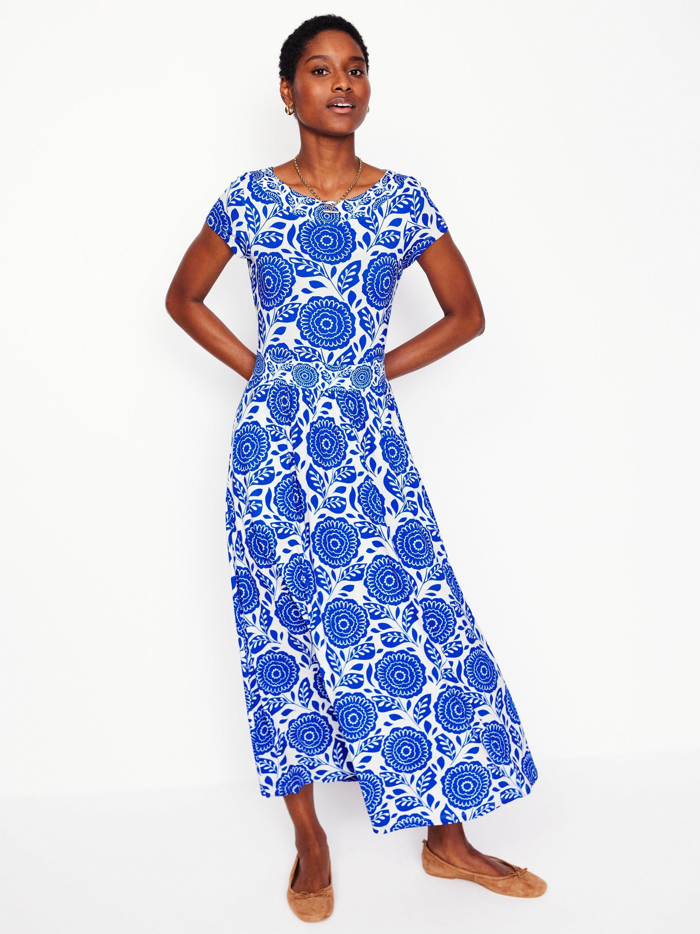 Product image 5 of 6, which shows Boden Melanie Floral Jersey Midi Dress, Blue/Multi, 8