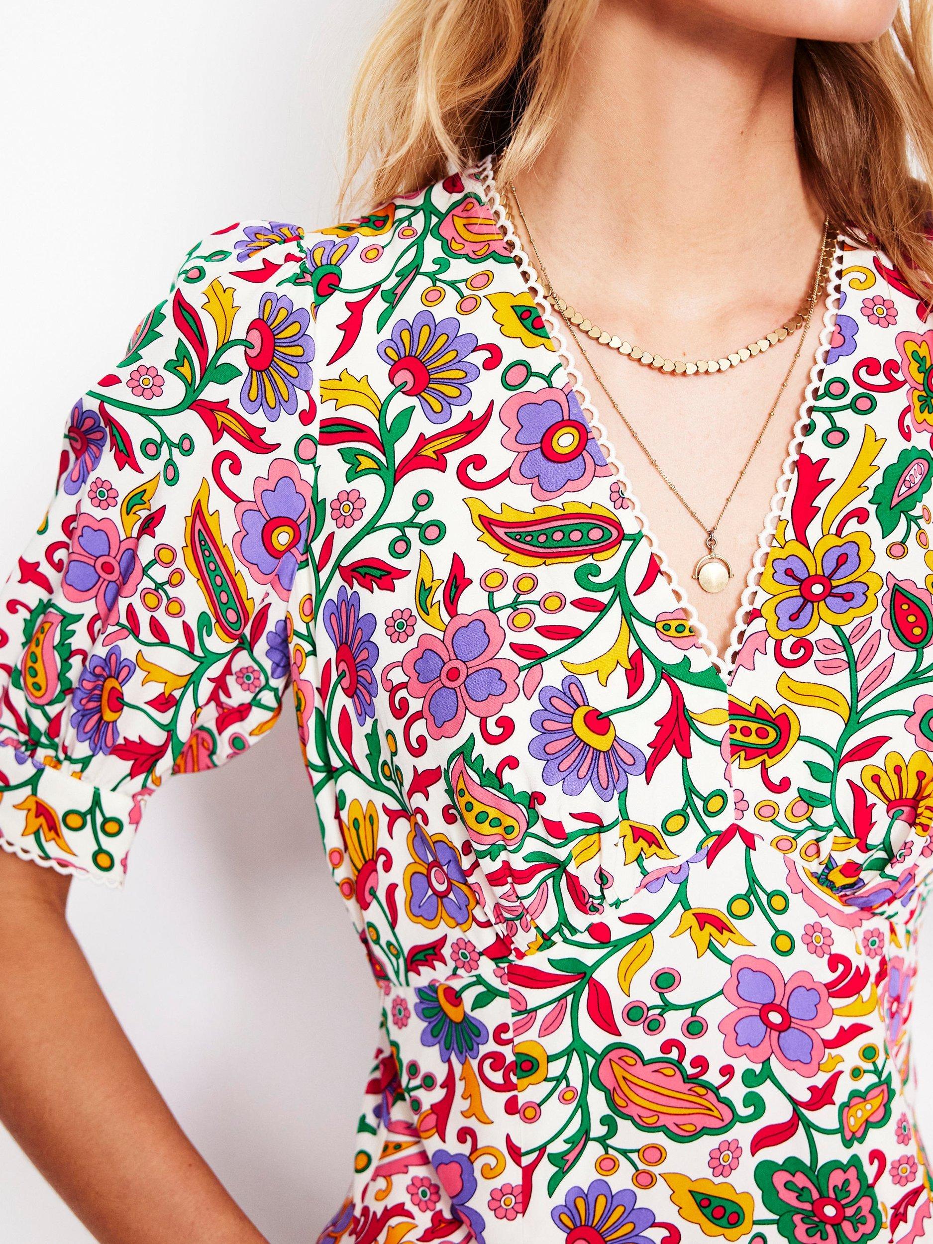 Product image 2 of 8, which shows Boden Rosie Floral Godet Tea Dress, Multi, 8