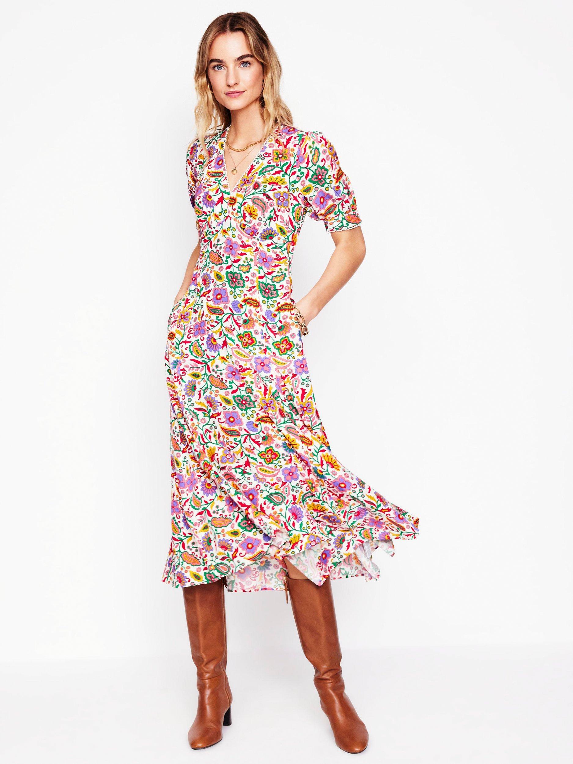 Product image 4 of 8, which shows Boden Rosie Floral Godet Tea Dress, Multi, 8