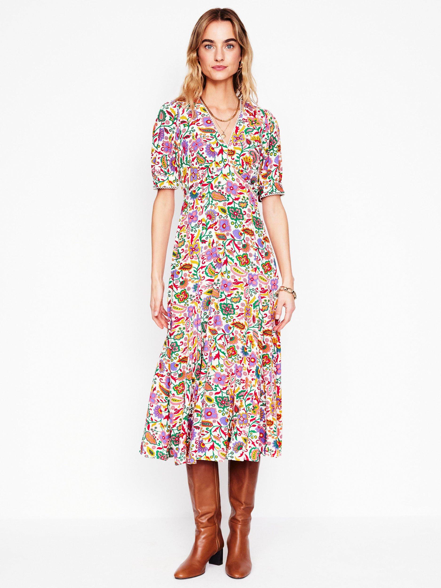 Product image 6 of 8, which shows Boden Rosie Floral Godet Tea Dress, Multi, 8