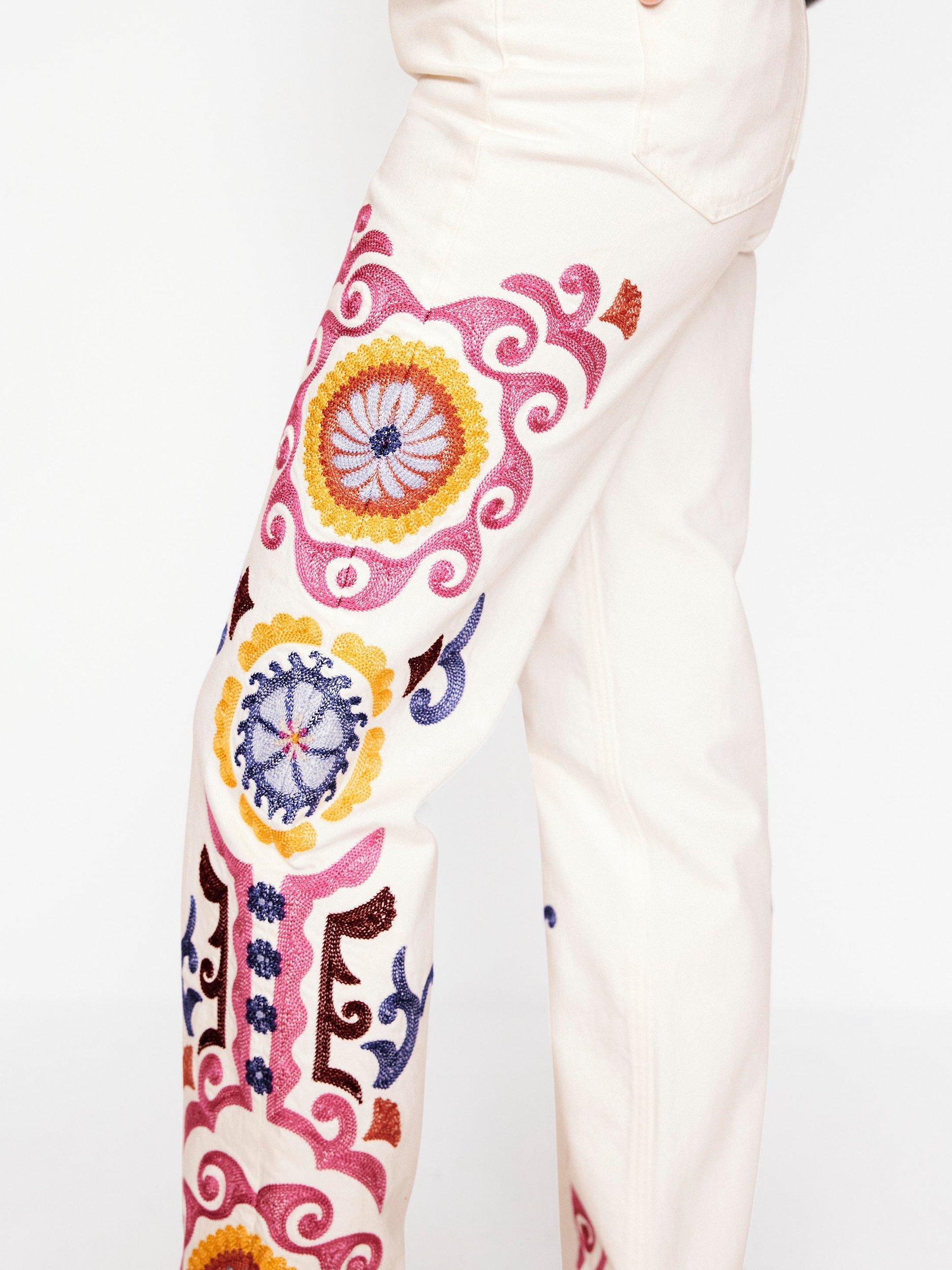 Product image 2 of 5, which shows Boden High Rise Embroidered Jeans, White/Multi, 27R