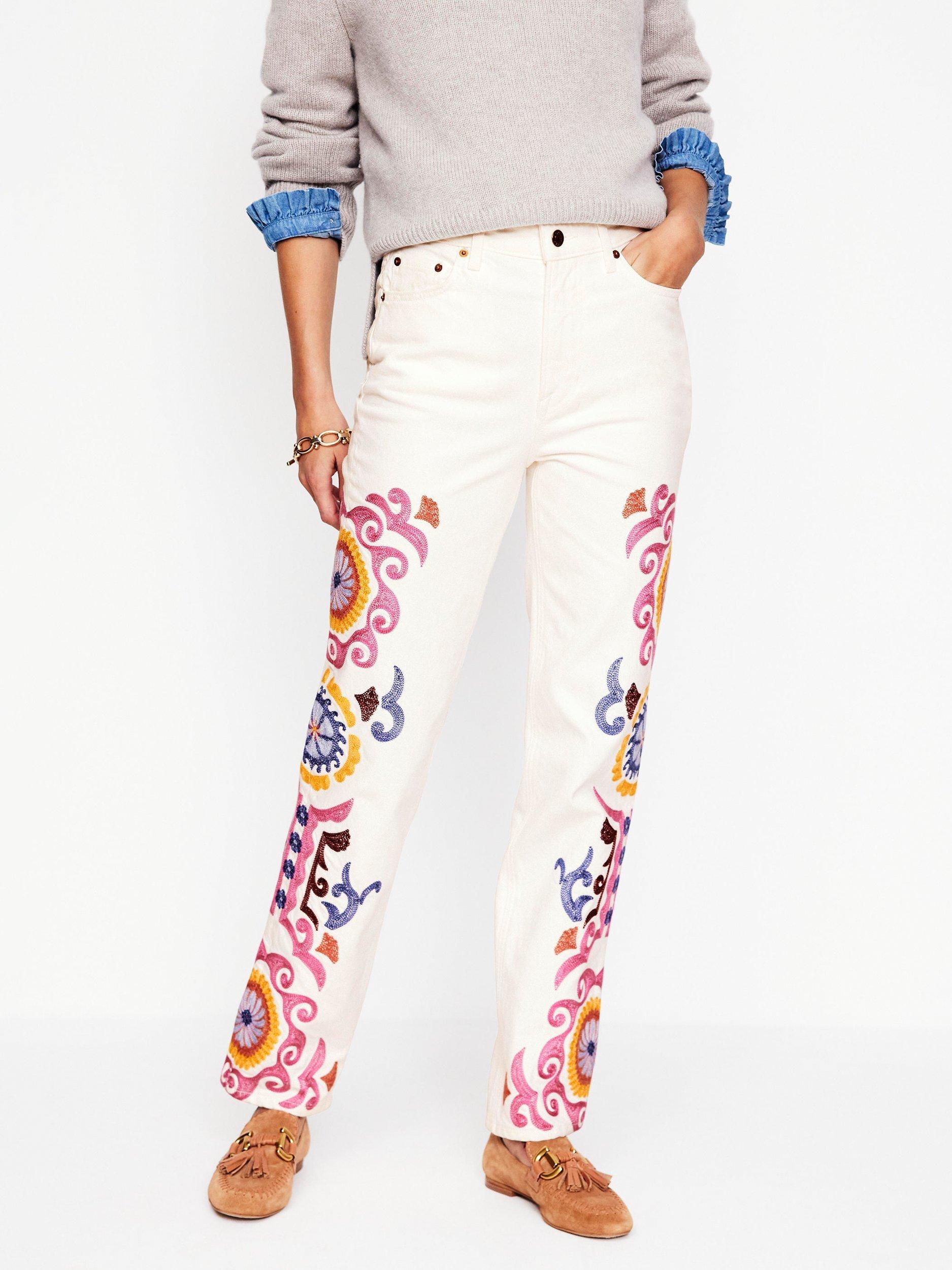 Product image 4 of 5, which shows Boden High Rise Embroidered Jeans, White/Multi, 27R