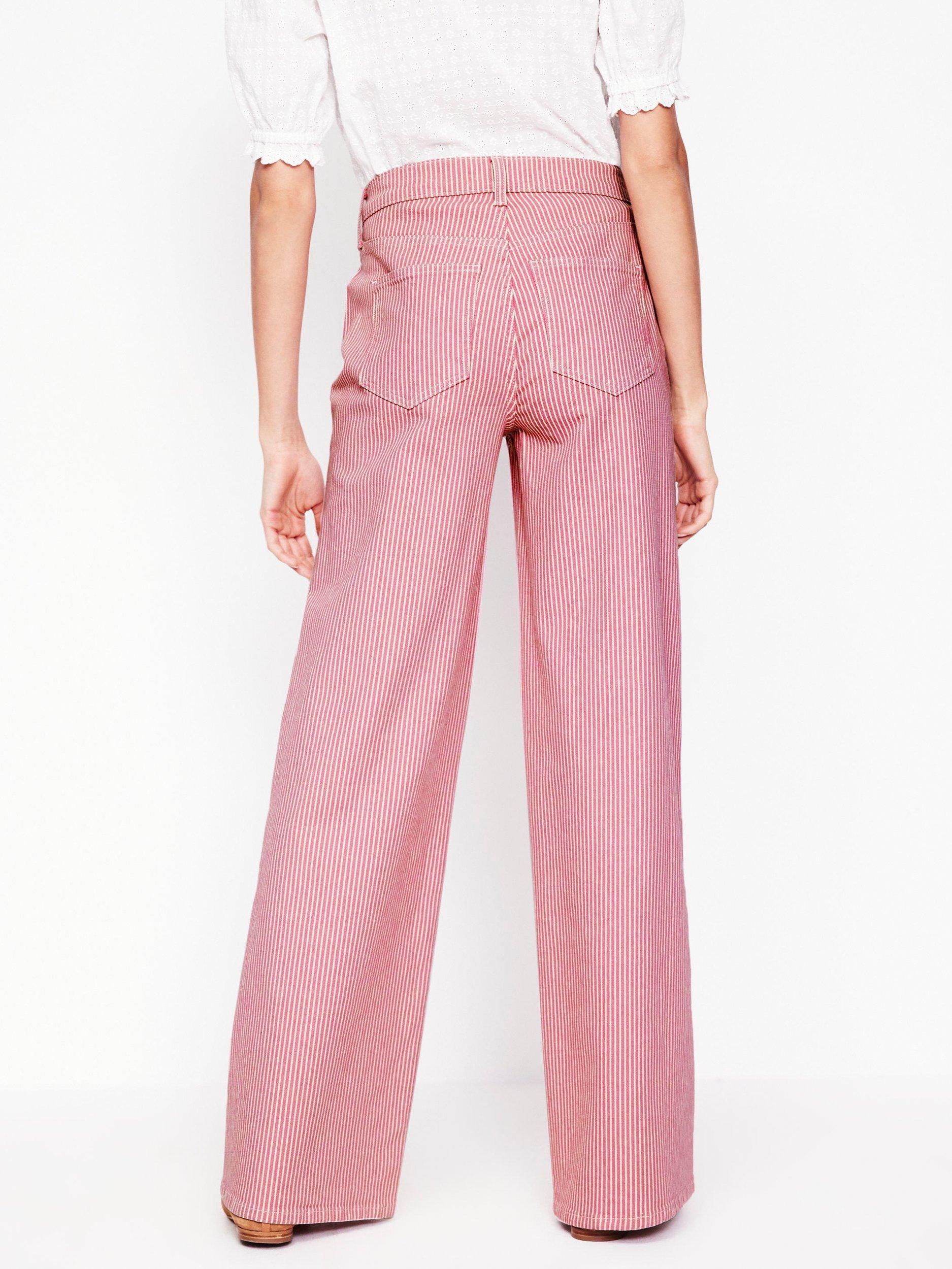 Product image 3 of 6, which shows Boden High Rise Stripe Wide Leg Jeans, Pink/Multi, 27R