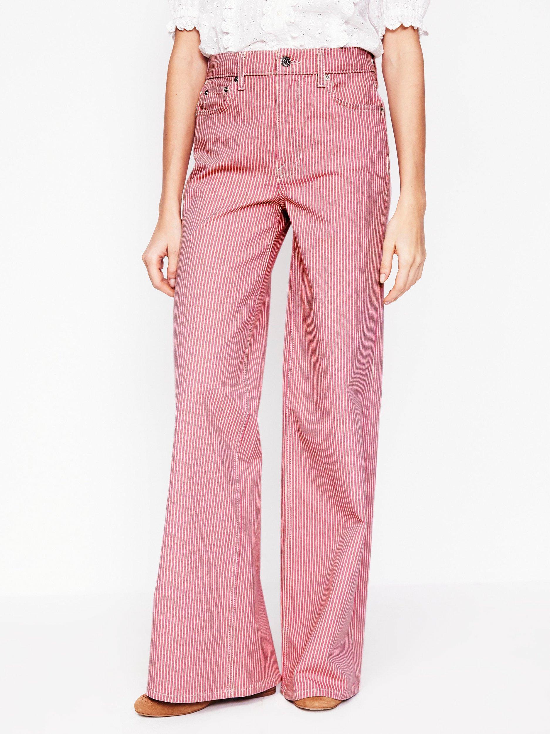 Product image 5 of 6, which shows Boden High Rise Stripe Wide Leg Jeans, Pink/Multi, 27R