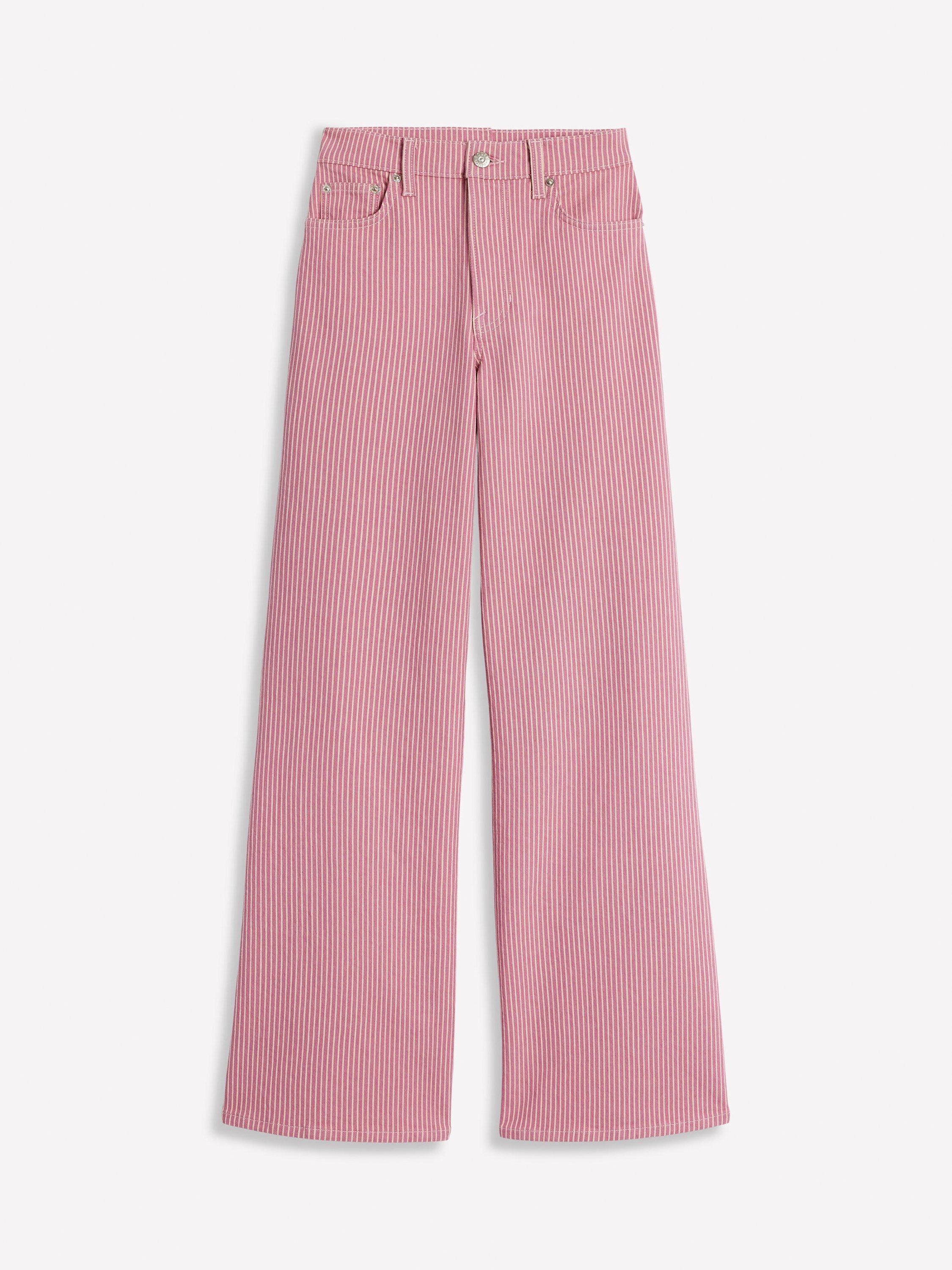 Product image 6 of 6, which shows Boden High Rise Stripe Wide Leg Jeans, Pink/Multi, 27R