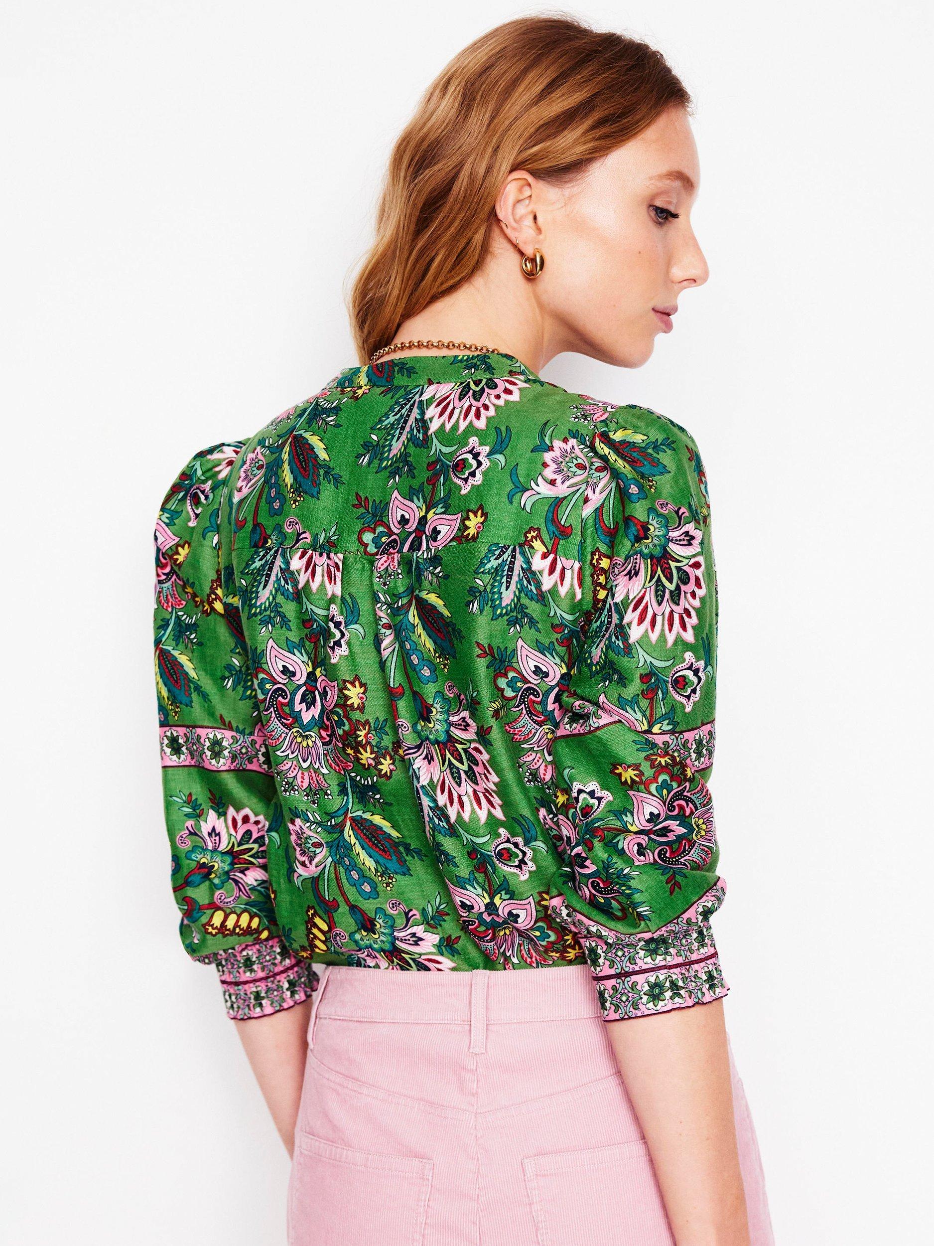 Product image 3 of 6, which shows Boden Alicia Floral Pure Linen Top, Green/Multi, 10