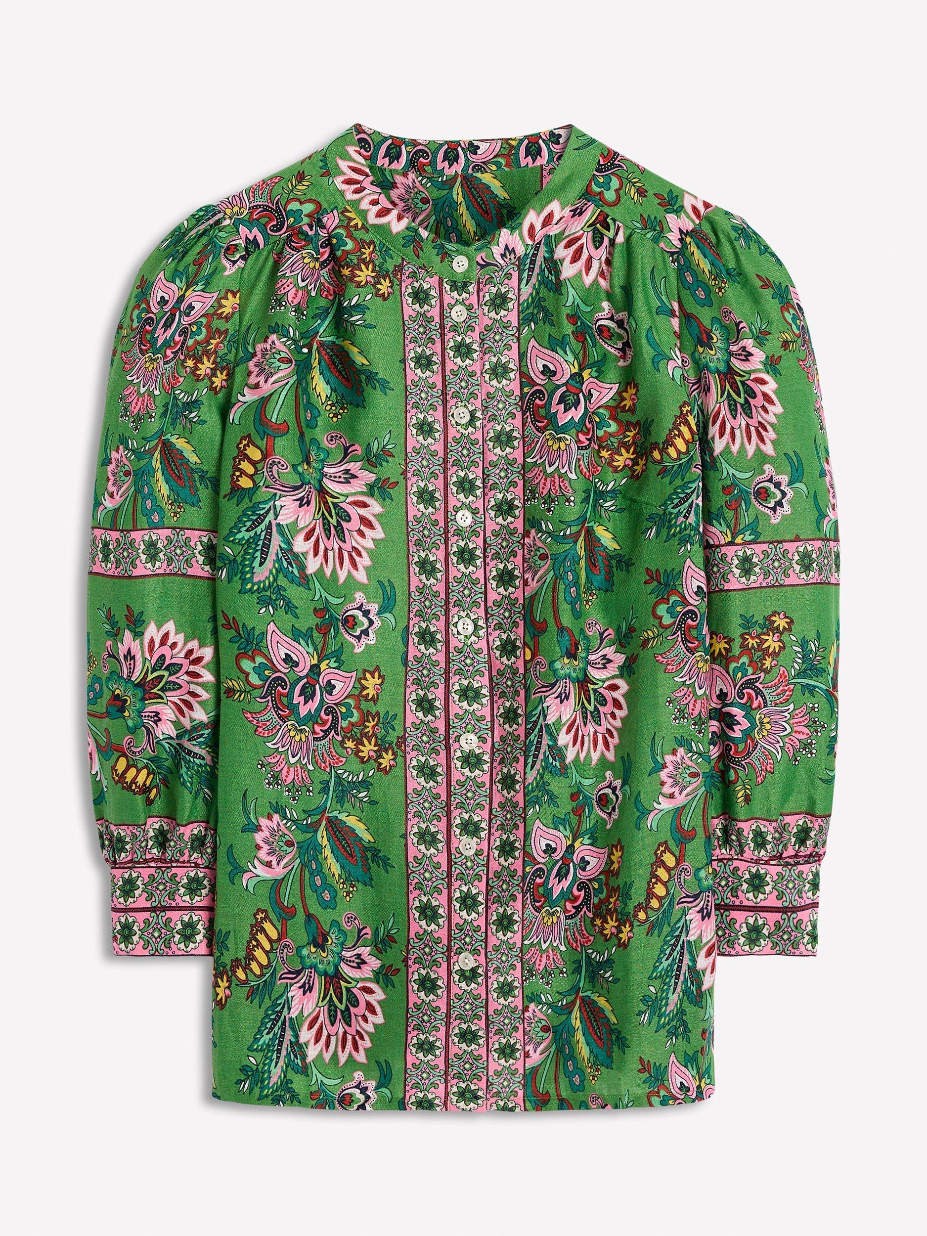 Product image 6 of 6, which shows Boden Alicia Floral Pure Linen Top, Green/Multi, 10