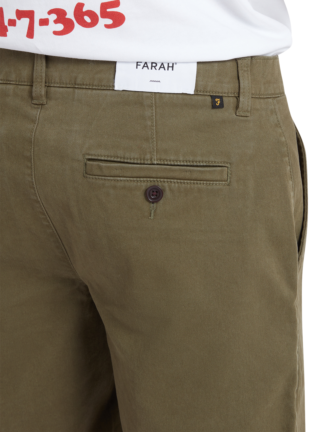 Product image 4 of 5, which shows Farah Hawk Twill Shorts, Olive Green, 30