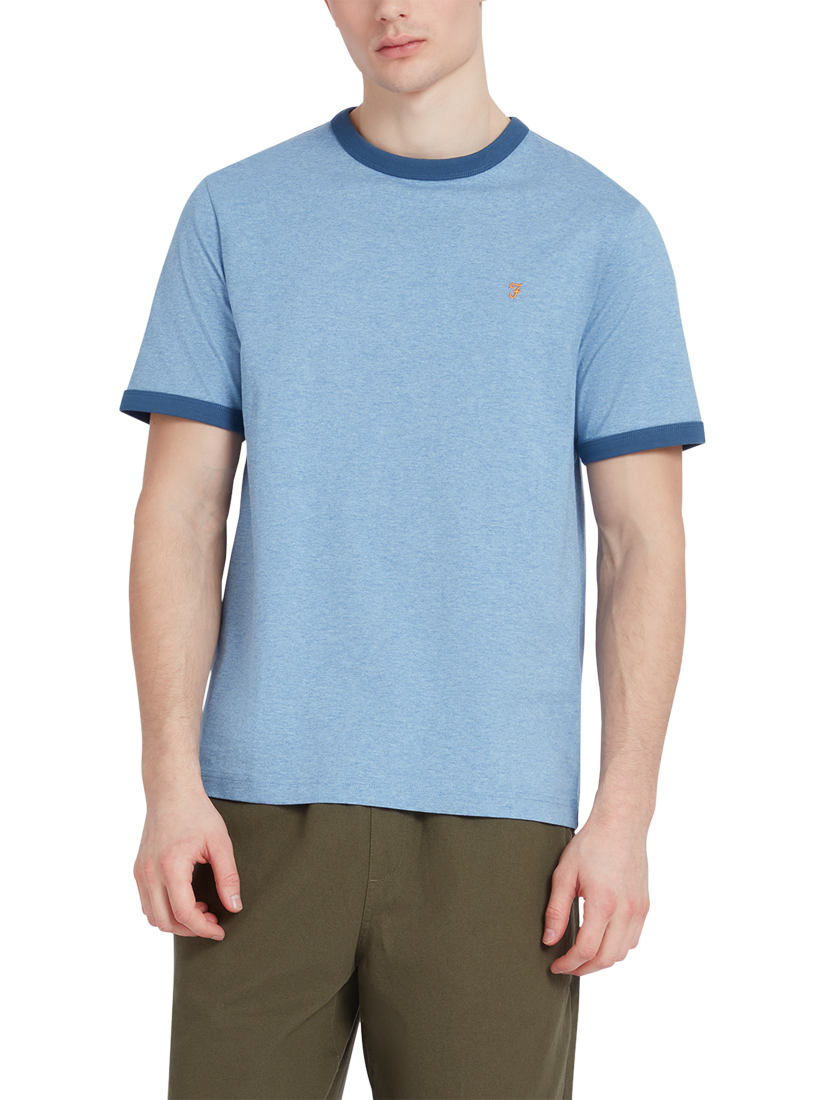 Product image 1 of 5, which shows Farah Groves Ringer T-Shirt, Powder Blue Marl, S