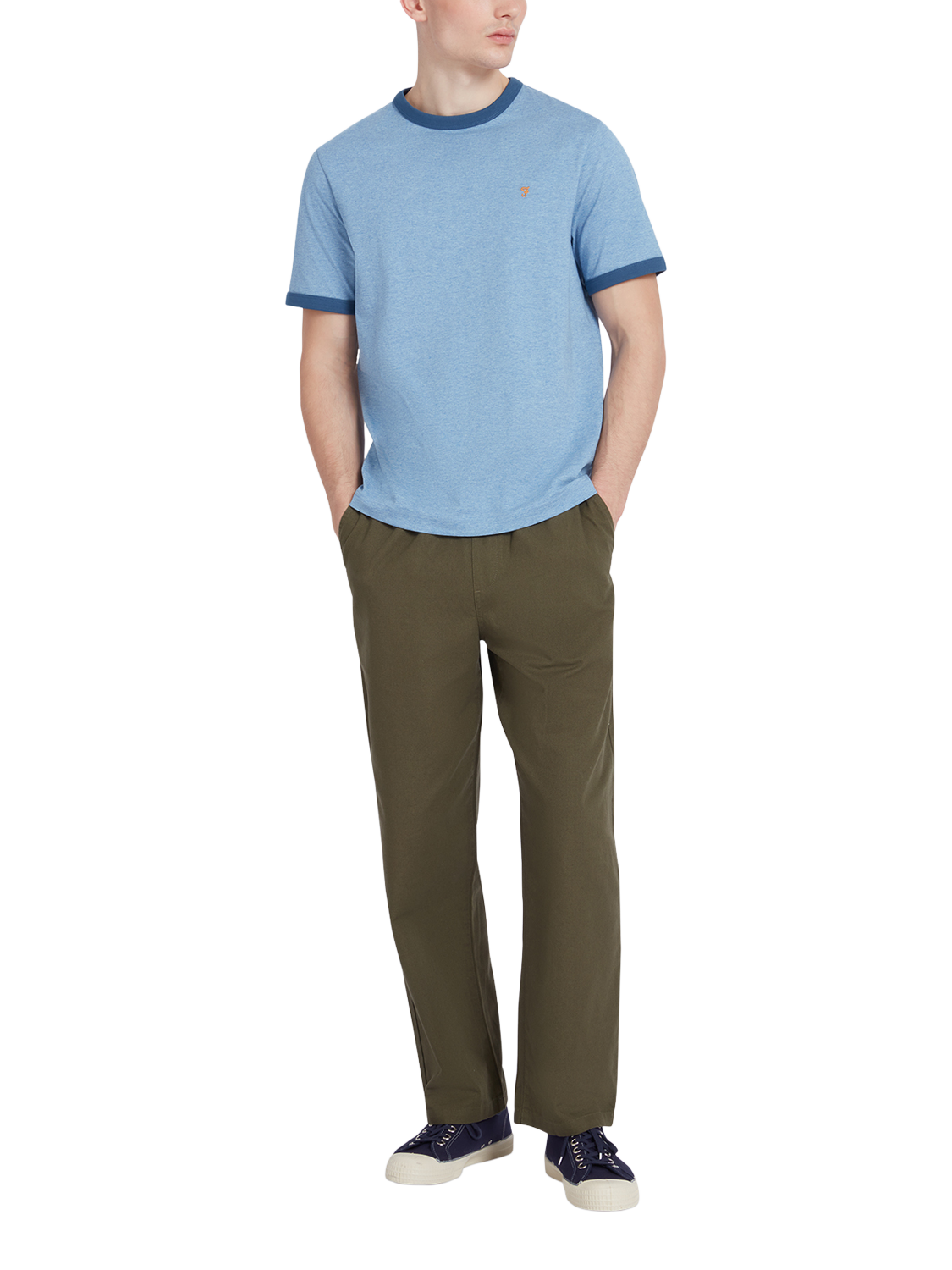 Product image 3 of 5, which shows Farah Groves Ringer T-Shirt, Powder Blue Marl, S