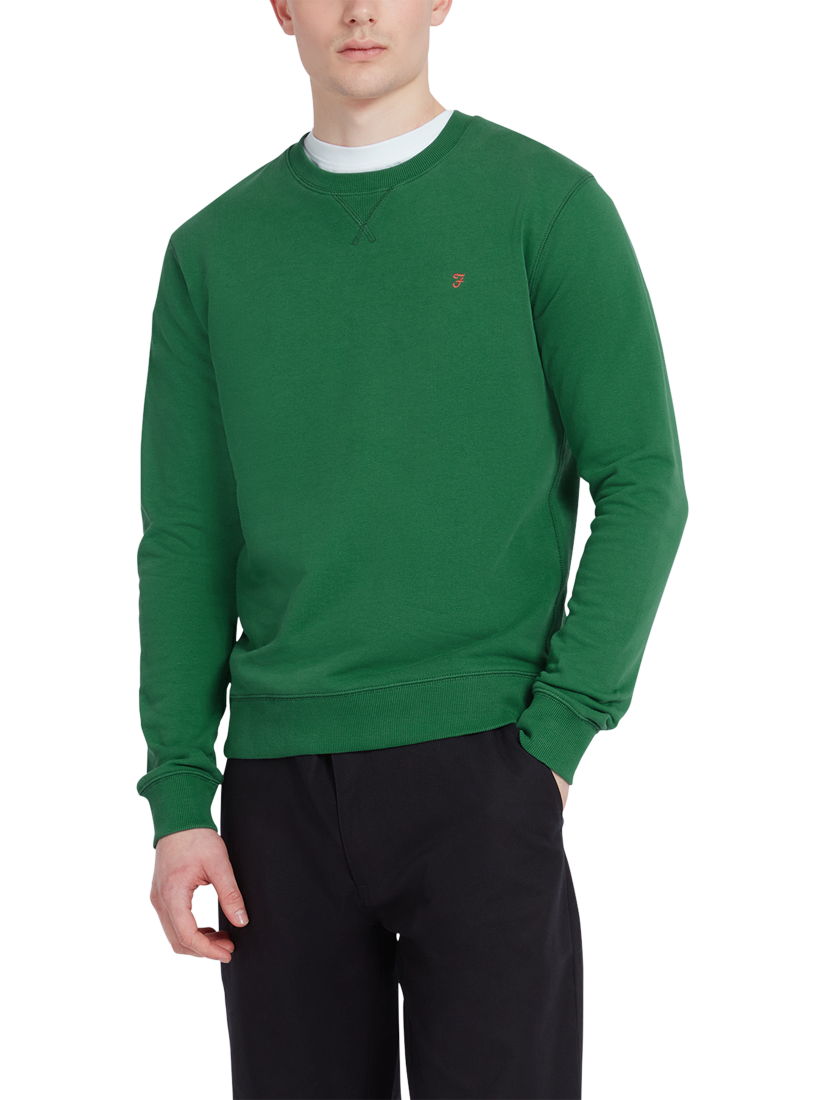 Product image 1 of 5, which shows Farah Tim Organic Cotton Crew Neck Sweatshirt, Green Meadow, S