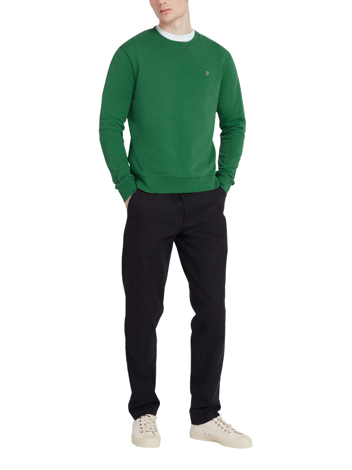 Product image 3 of 5, which shows Farah Tim Organic Cotton Crew Neck Sweatshirt, Green Meadow, S