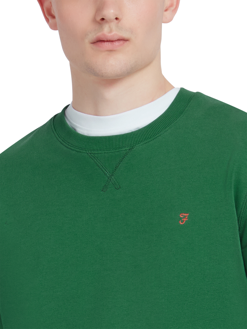 Product image 4 of 5, which shows Farah Tim Organic Cotton Crew Neck Sweatshirt, Green Meadow, S