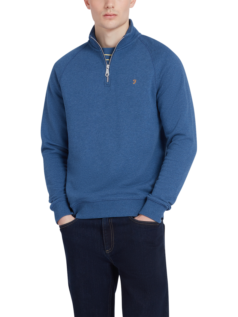 Product image 1 of 5, which shows Farah Jim Organic Cotton Quarter Zip Sweatshirt, Cold Metal Marl, S