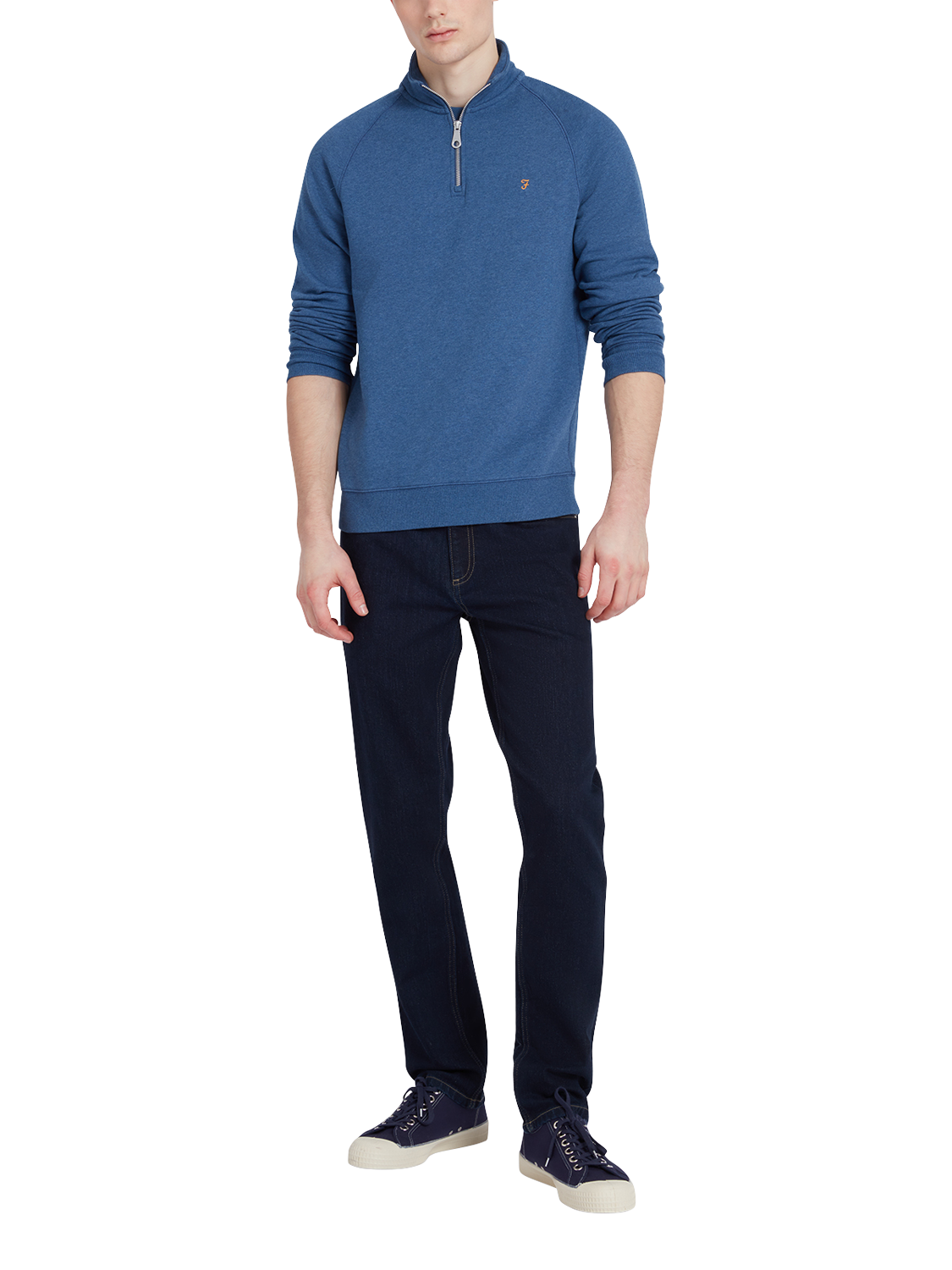 Product image 3 of 5, which shows Farah Jim Organic Cotton Quarter Zip Sweatshirt, Cold Metal Marl, S