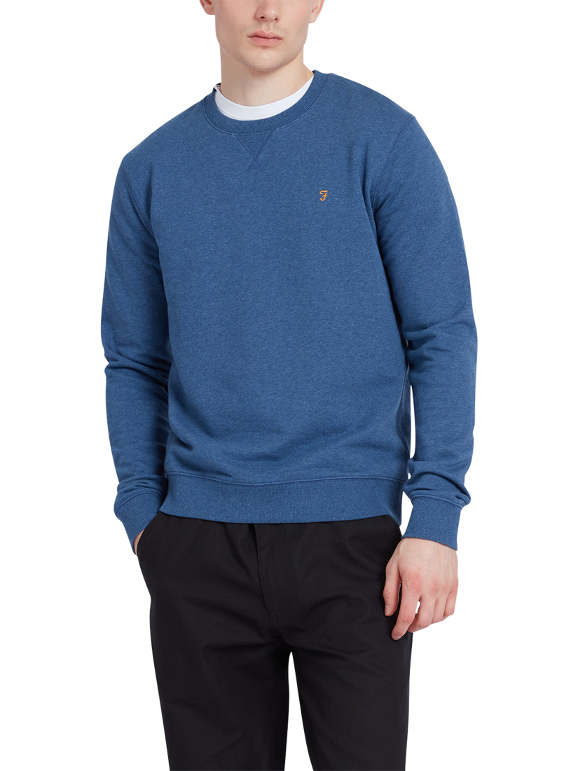 Product image 1 of 5, which shows Farah Tim Organic Cotton Crew Neck Sweatshirt, Cold Metal Marl, S