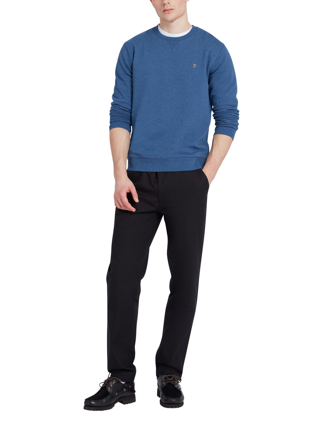 Product image 3 of 5, which shows Farah Tim Organic Cotton Crew Neck Sweatshirt, Cold Metal Marl, S