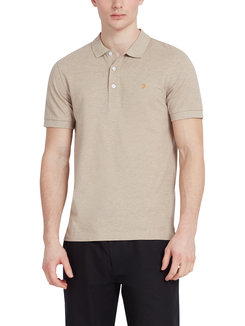 Product image 1 of 5, which shows Farah Blanes Organic Cotton Polo Shirt, Hazelnut Marl, S