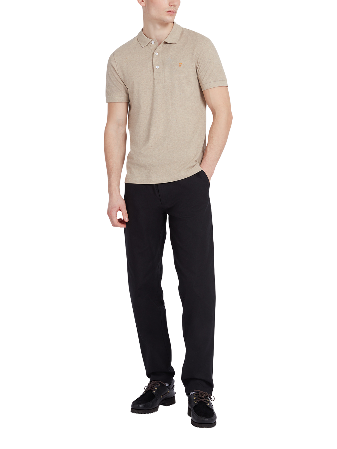 Product image 3 of 5, which shows Farah Blanes Organic Cotton Polo Shirt, Hazelnut Marl, S