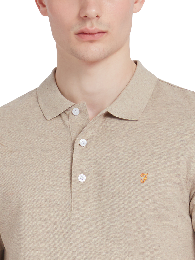 Product image 4 of 5, which shows Farah Blanes Organic Cotton Polo Shirt, Hazelnut Marl, S