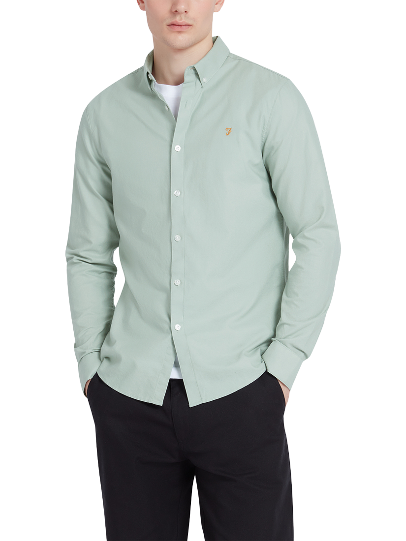 Product image 1 of 3, which shows Farah Brewer Organic Cotton Slim Fit Shirt, Grove Green, S