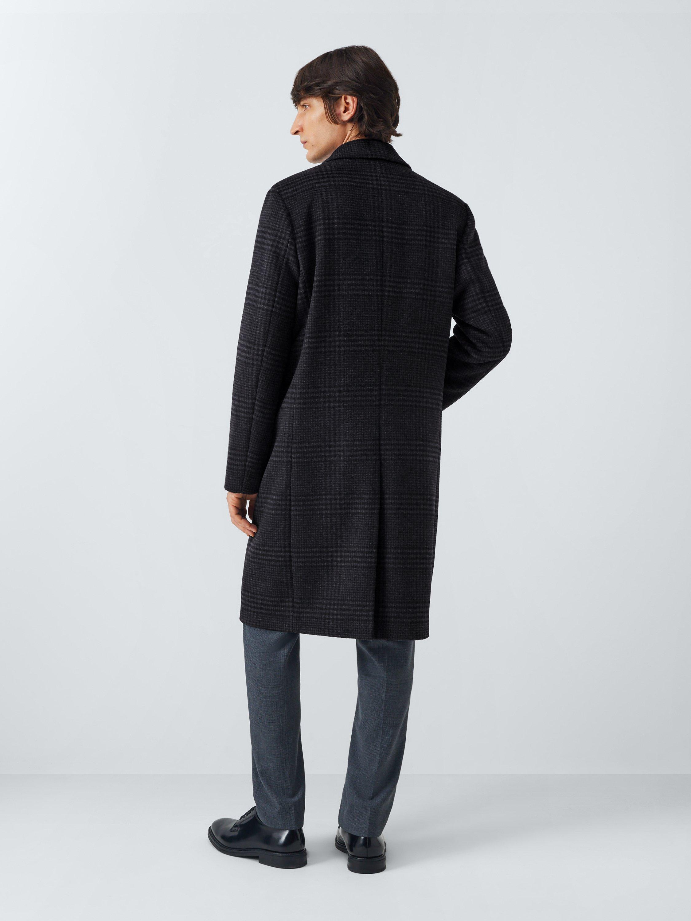 Product image 2 of 6, which shows John Lewis Double Breasted Check Wool Blend Overcoat, Charcoal, S