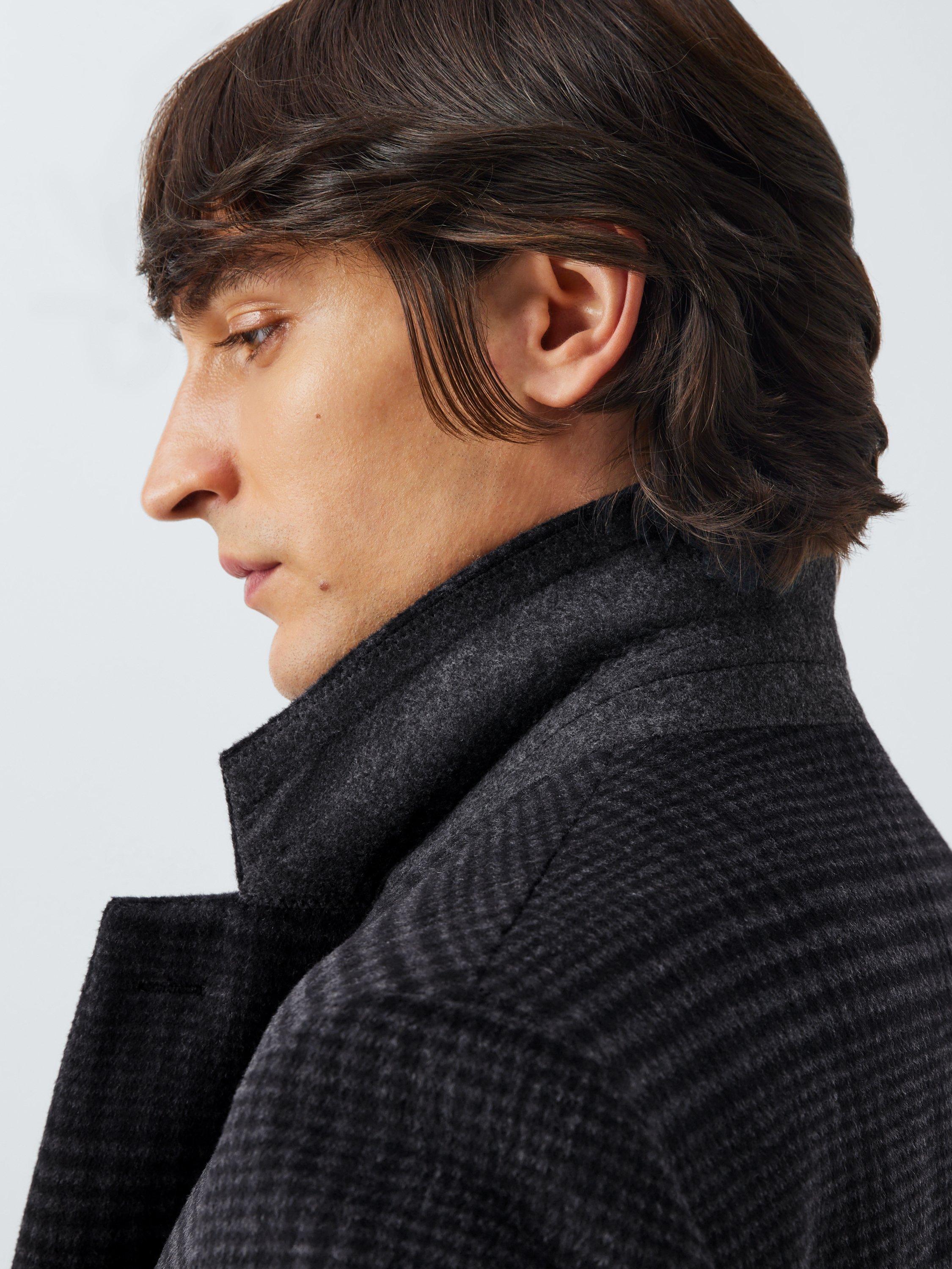 Product image 5 of 6, which shows John Lewis Double Breasted Check Wool Blend Overcoat, Charcoal, S