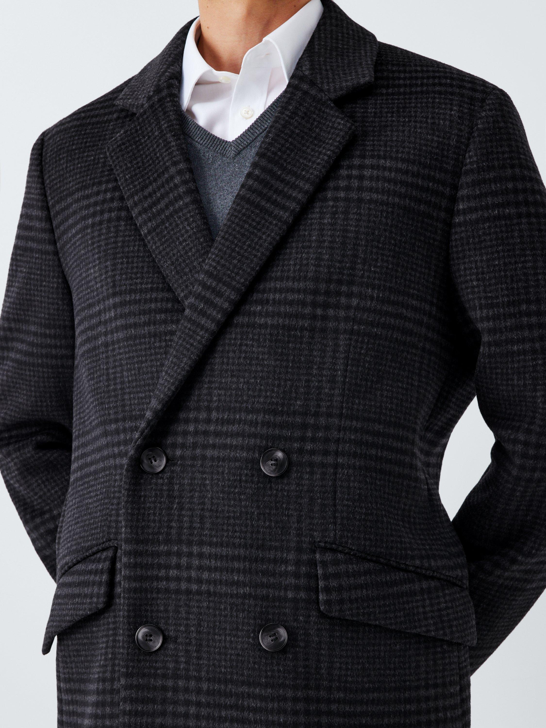 Product image 6 of 6, which shows John Lewis Double Breasted Check Wool Blend Overcoat, Charcoal, S