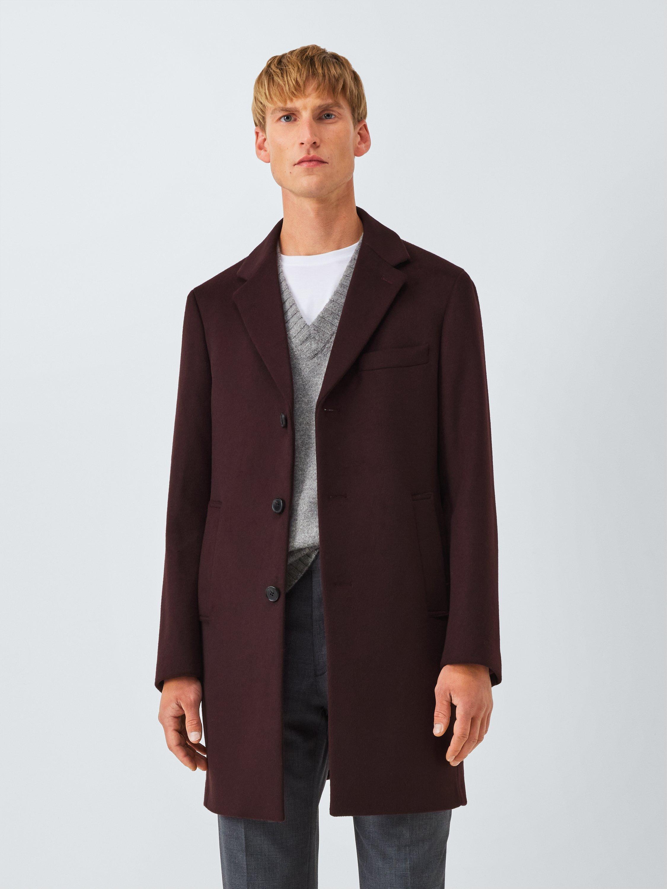 Product image 1 of 7, which shows John Lewis Wool Blend Epsom Coat, Burgundy, S